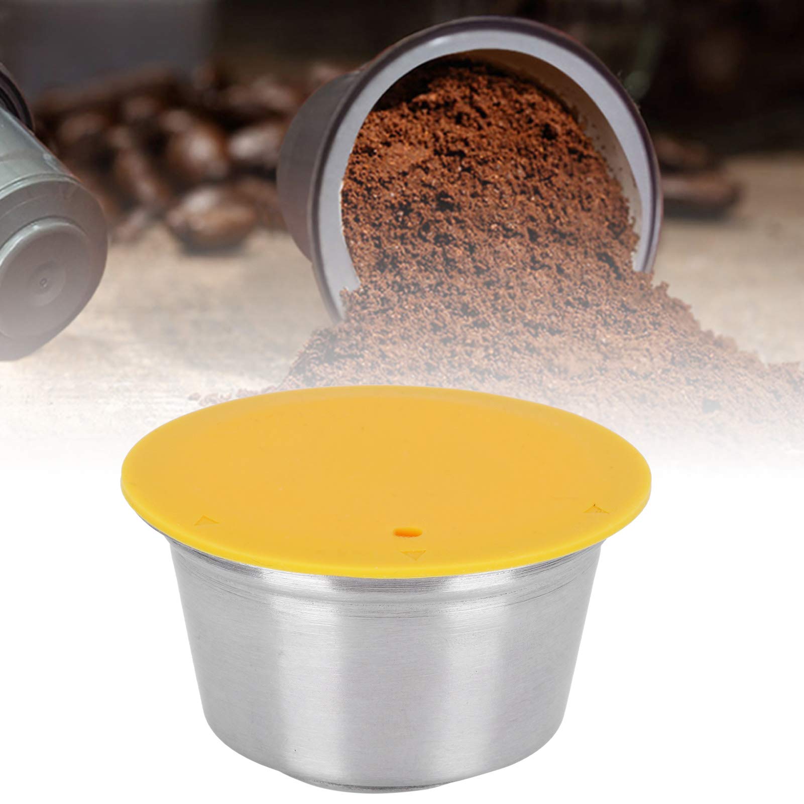 Stainless Steel Reusable Coffee Pods for Dolce Gusto - Refillable Coffee Capsule Cup with Silicone Lid (Yellow) | Eco-Friendly Coffee Accessory for Home & Office Use