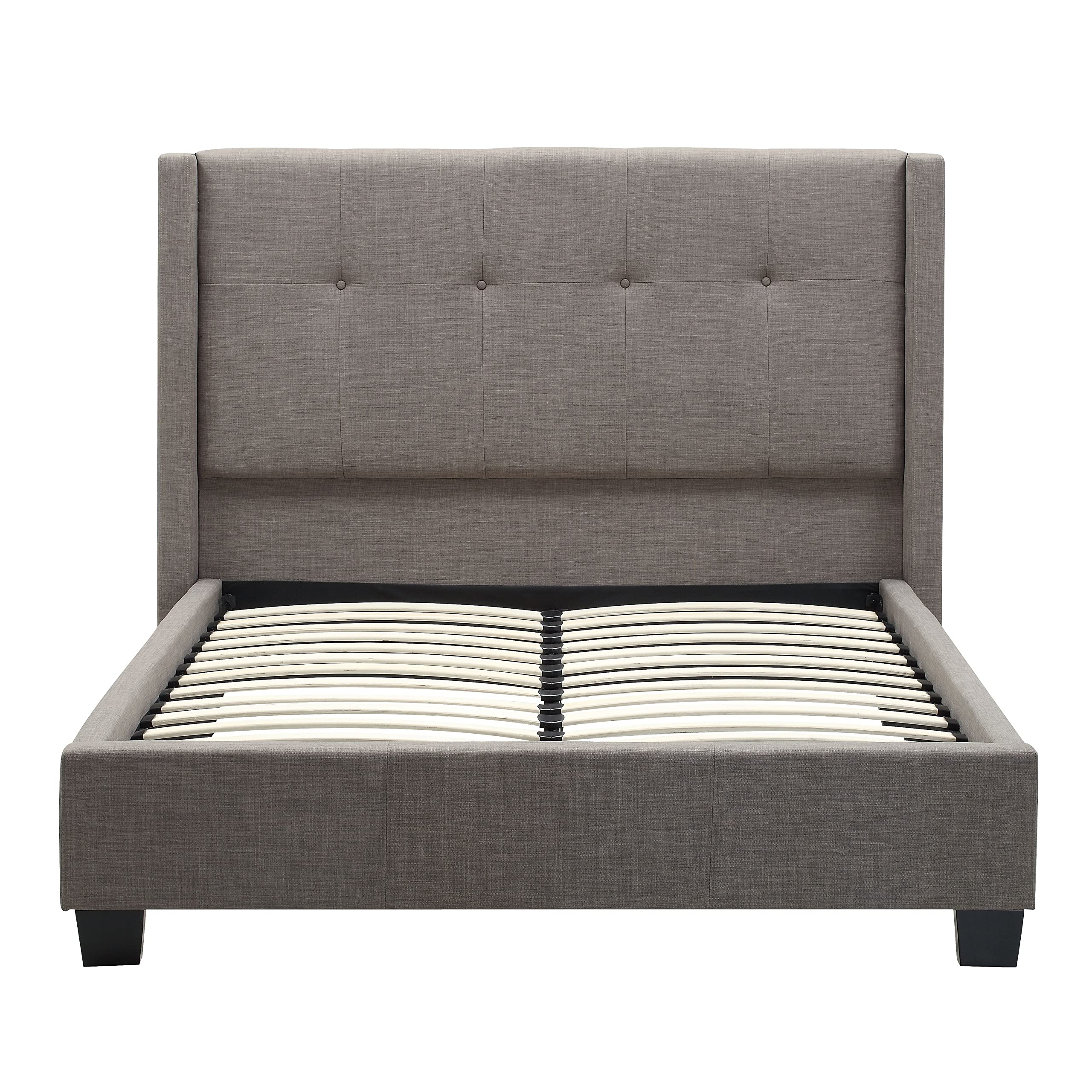 Modus Furniture Solid Wood Full Size Platform Bed Frame - Madeleine Collection in Dolphin Linen | Modern Minimalist Bedroom Furniture for Small Spaces & Guest Rooms