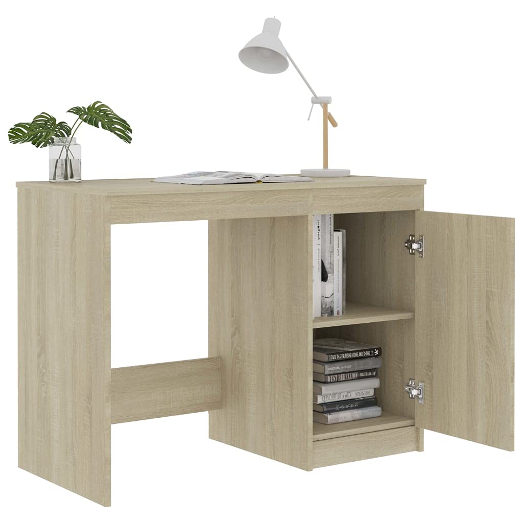 Standing Computer Desk with Shelves - Home Office Workstation in Sonoma Oak Finish, Scandinavian Style Engineered Wood Desk for Living Room, Bedroom & Small Spaces | Perfect for Remote Work & Study