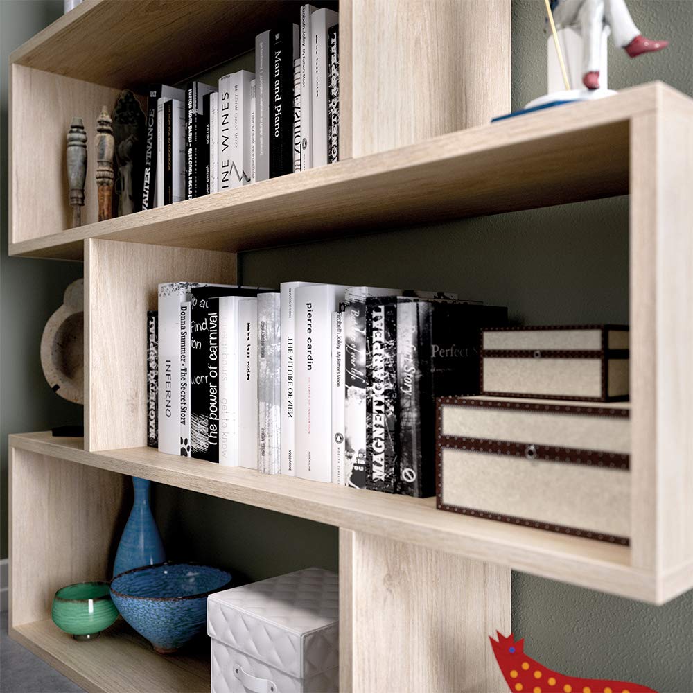 Rimobel Lis Low Oak Bookcase - Modern Wooden Bookshelf for Living Room, Bedroom & Office Storage
