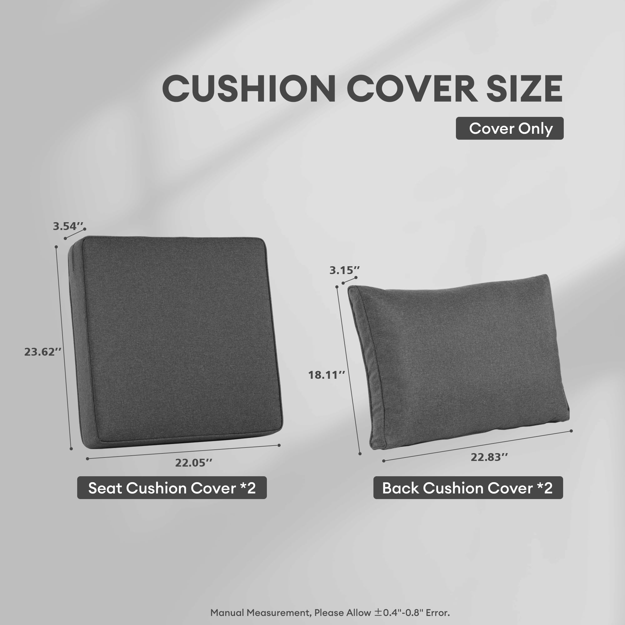 Waterproof Outdoor Patio Cushion Covers - 4 Pack Black Zippered Covers for Sofa, Chair, Loveseat & Garden Furniture | All-Weather Protection for Deck, Poolside & Backyard Seating