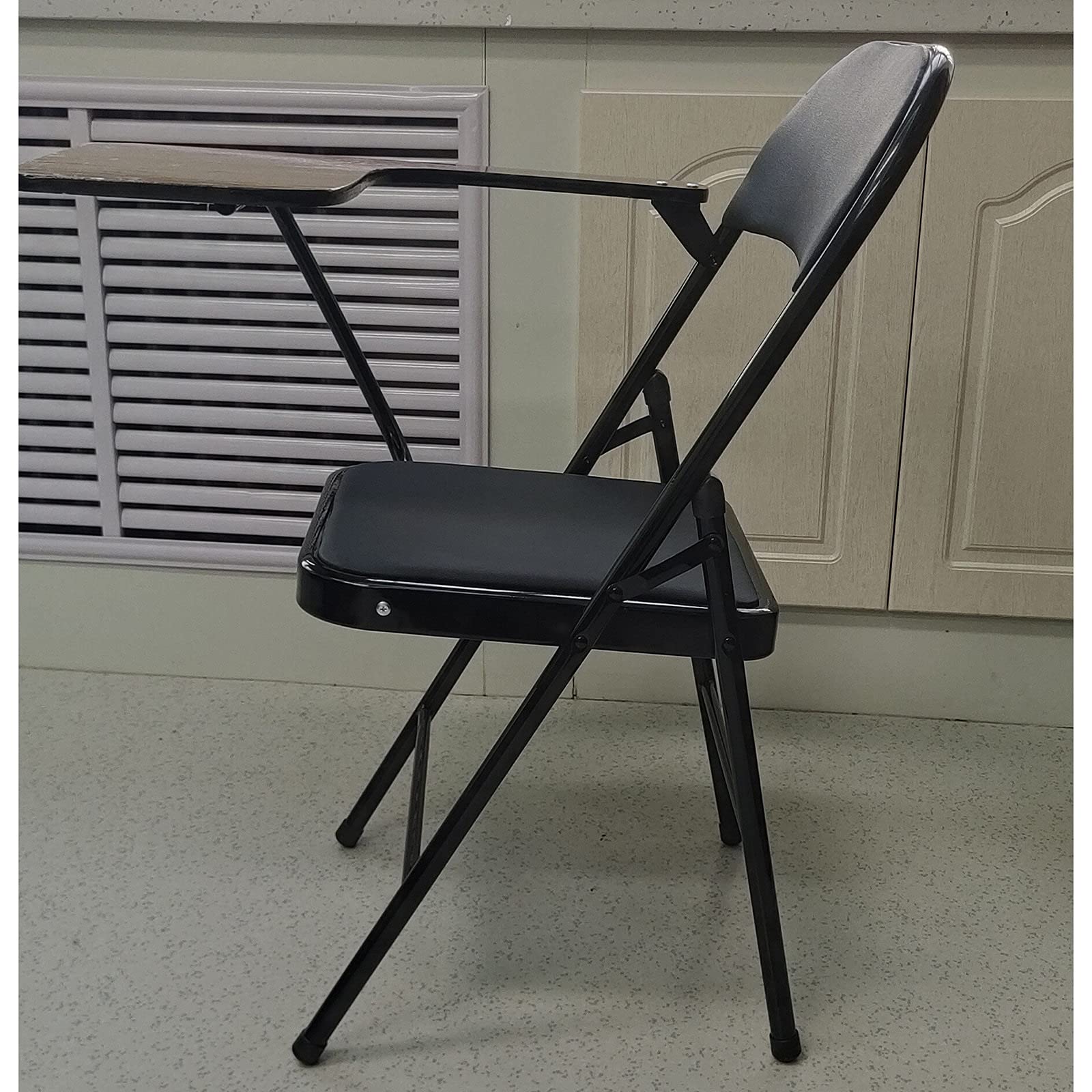 AILILI Lightweight Folding Chair with Tablet Holder - Portable Camping, Office & Outdoor Stool - Durable Curved Triple-Braced Metal Frame - Perfect for Home, Camping, Picnics & Workspaces (Black)