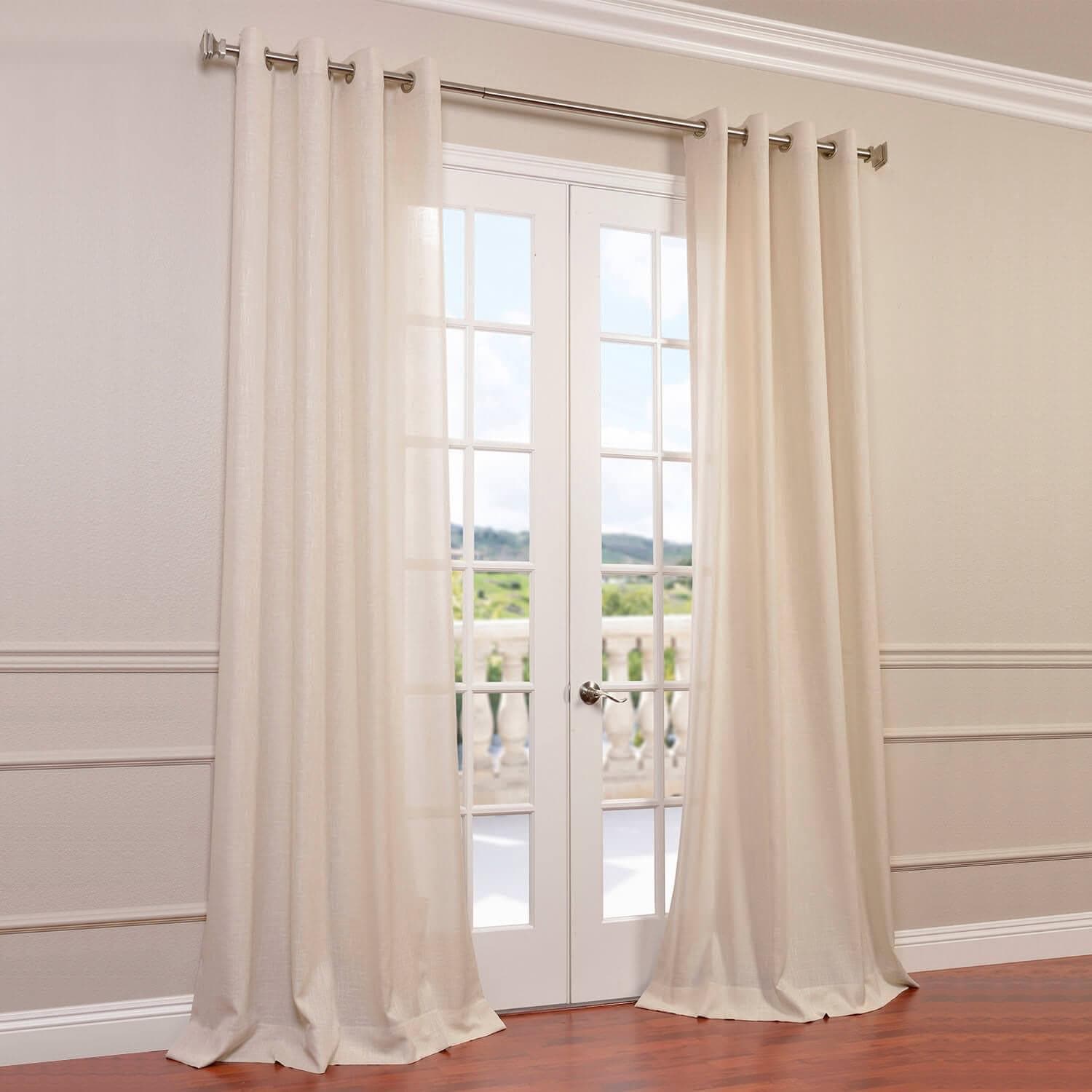 Premium Sand Grommet Faux Linen Curtains - Blackout Window Drapes for Living Room, Bedroom & Office - Noise Reducing & Light Blocking Panels (Set of 2)