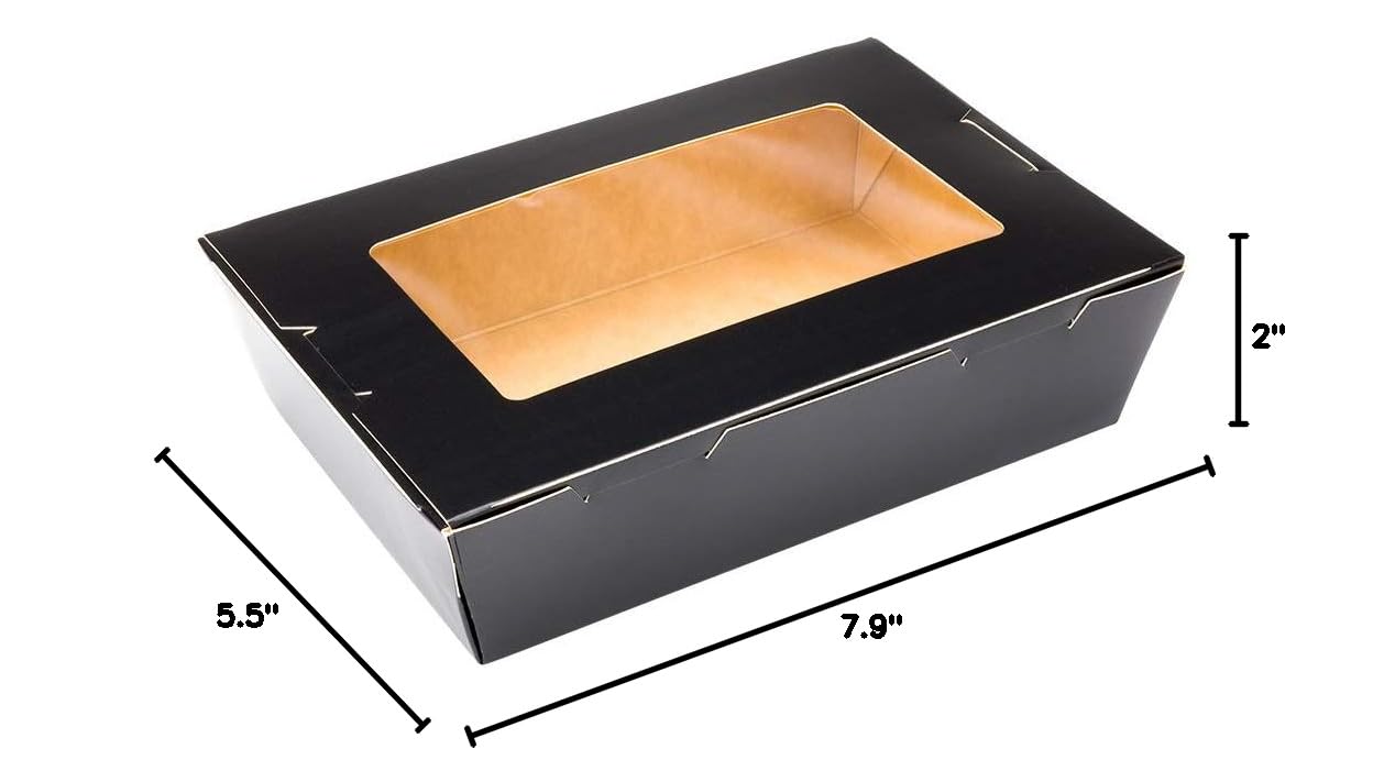 Restaurantware Cafe Vision 42oz Disposable To-Go Food Containers - 200 Pack Black Paper Takeout Boxes with Window | Leakproof Hinge Lock Design for Lunch, Desserts & Catering | Eco-Friendly Grease-Resistant Food Storage