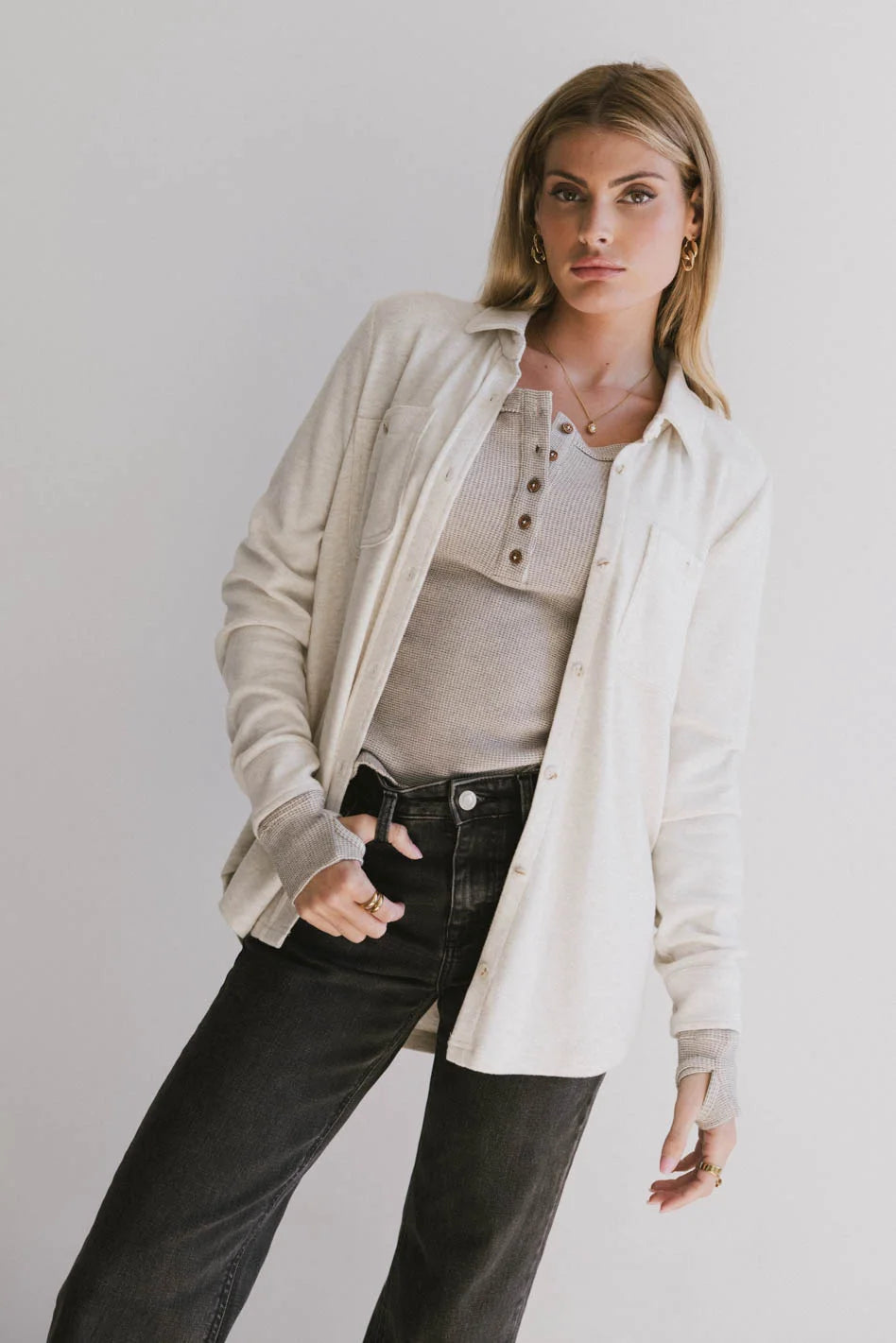 Mada Fleece Button Up Shirt for Men & Women | Soft & Warm Oatmeal Color | Cozy Winter Outfit for Casual Wear & Outdoor Activities
