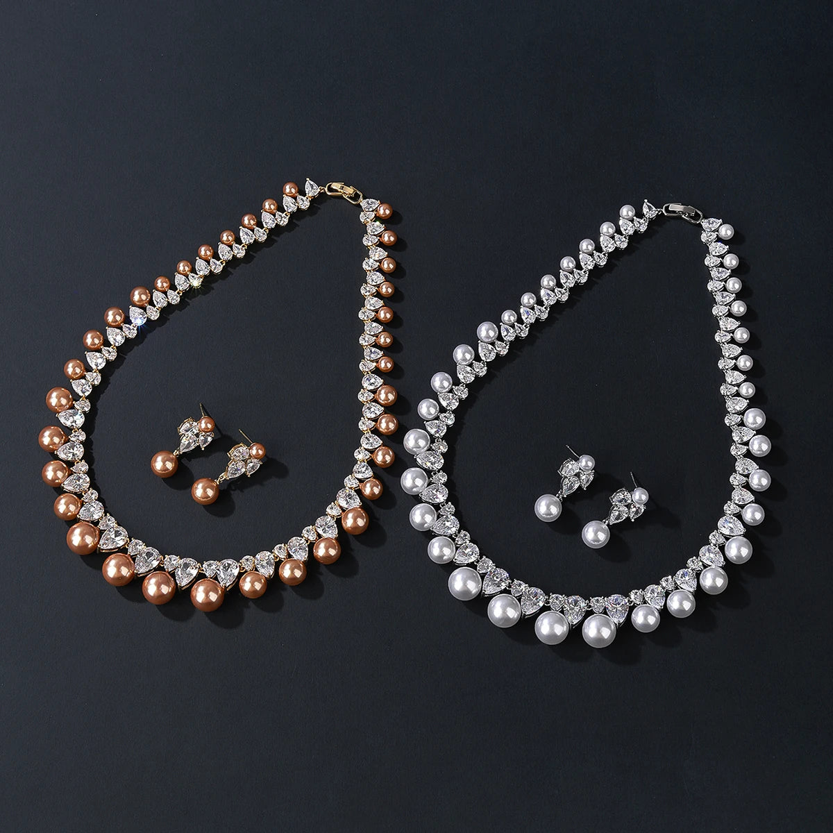 Luxury Water Drop Cubic Zirconia Pearl Necklace for Women - Elegant Wedding Jewelry Set, Bridesmaid Gift (CN10243) | Perfect for Weddings, Proms, Anniversaries and Special Occasions