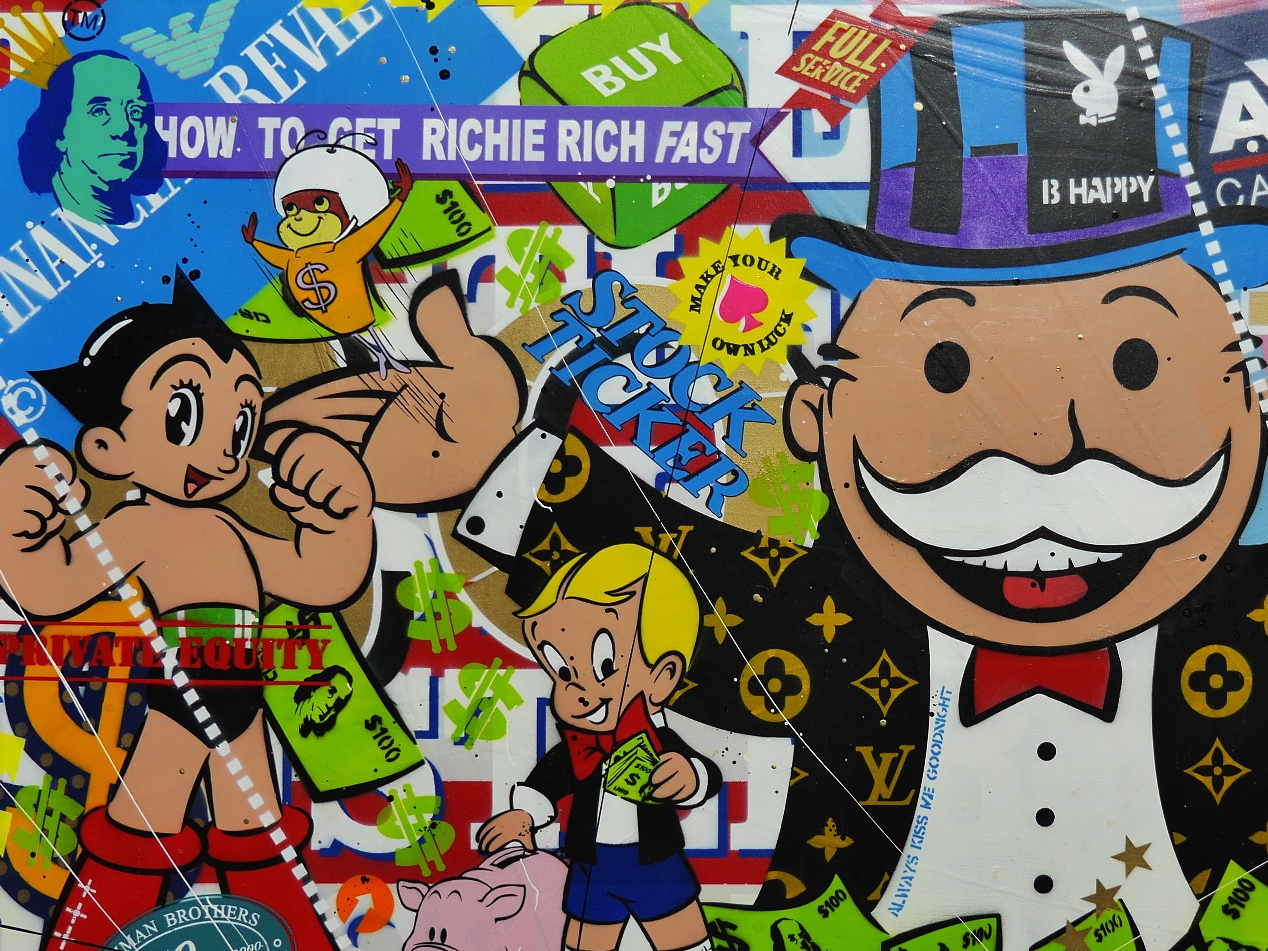 Money Master 190cm x 100cm Monopoly Man Textured Urban Pop Art Canvas - Large Wall Art for Living Room, Office Decor - Modern Spray Paint Painting for Gamers & Art Collectors