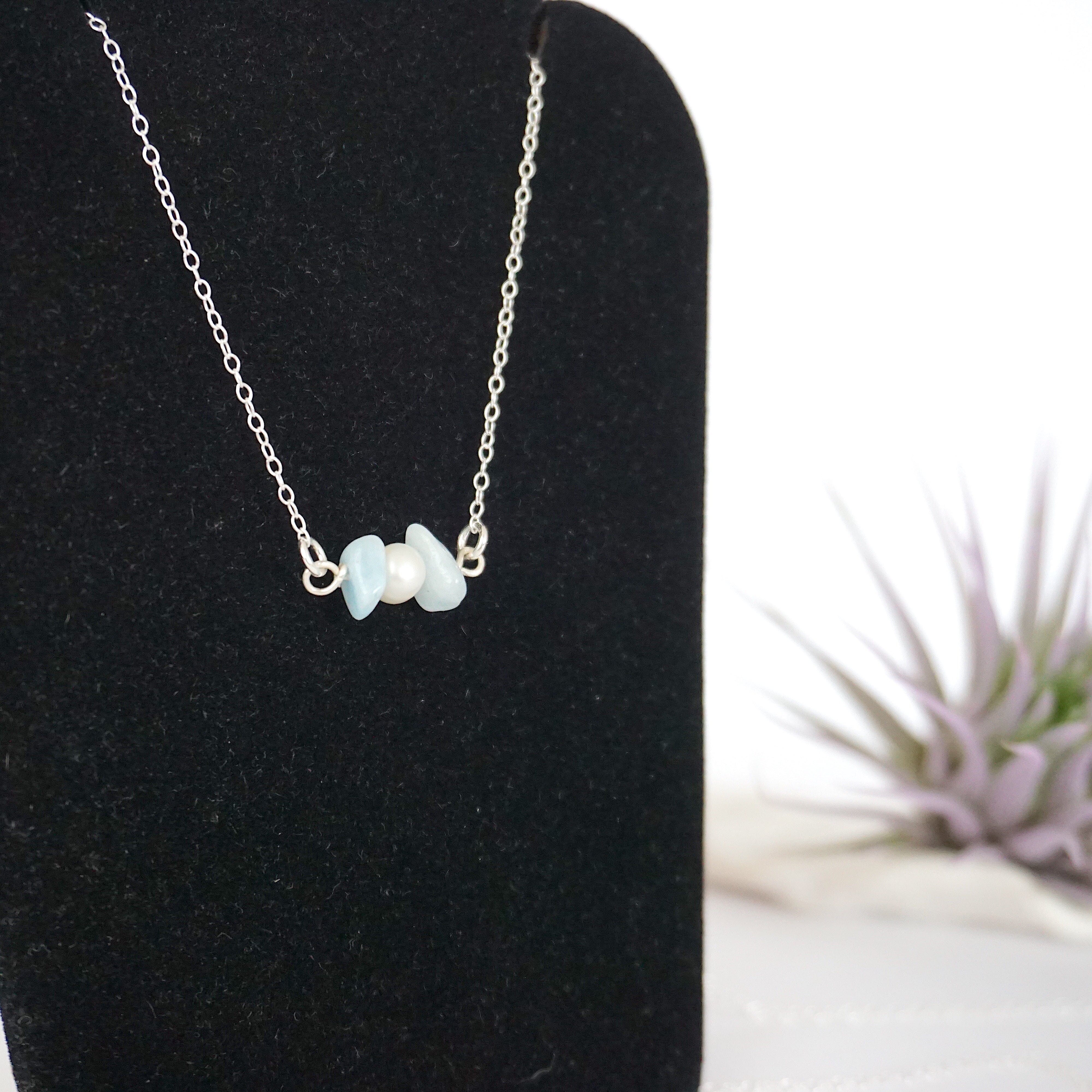 Aquamarine & Pearl Charm Necklace - Elegant Jewelry for Women, Perfect for Weddings, Parties & Everyday Wear