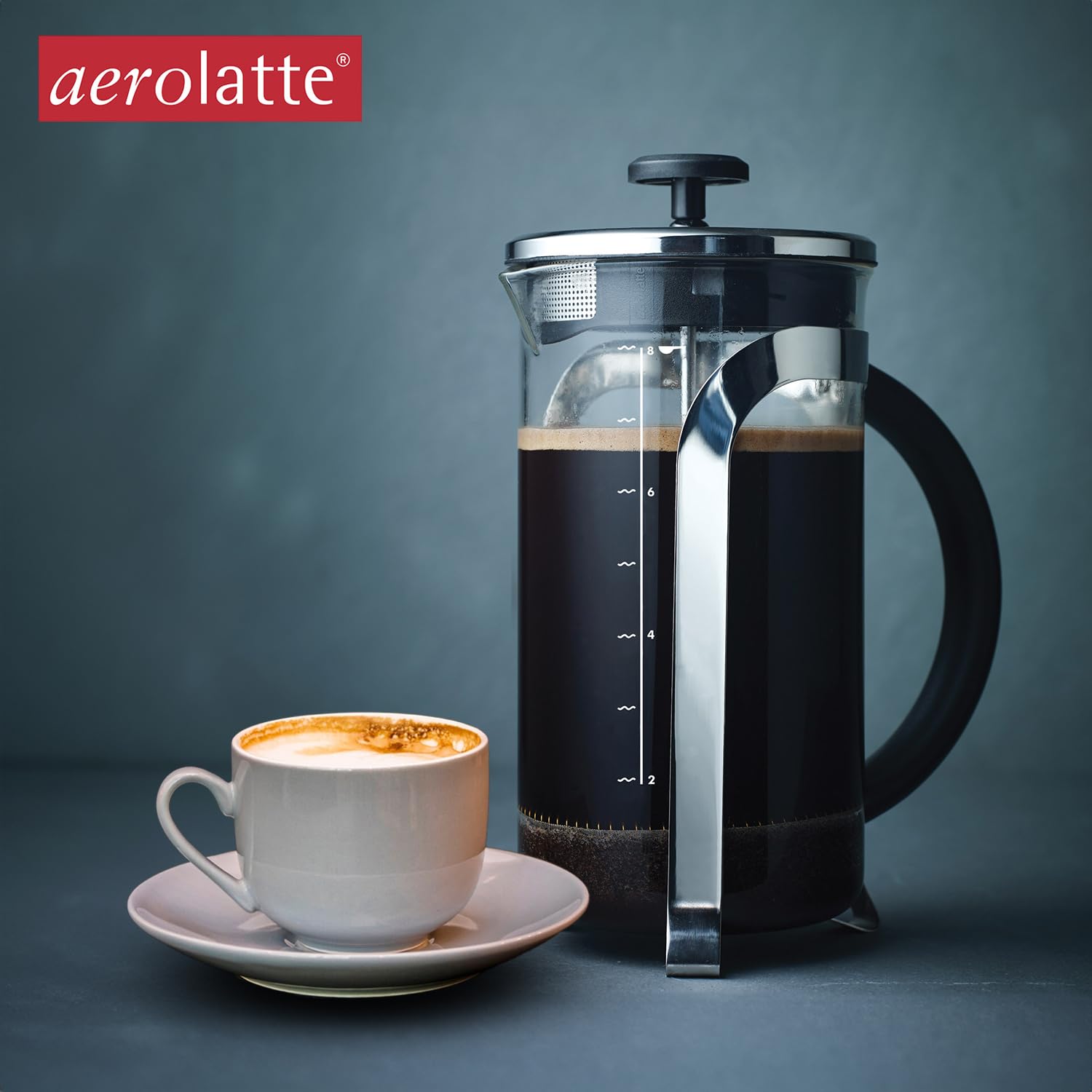 Aerolatte 8-Cup French Press Coffee Maker, 34-Ounce Stainless Steel Coffee Press for Home, Office & Camping - Perfect for Brewing Rich, Bold Coffee