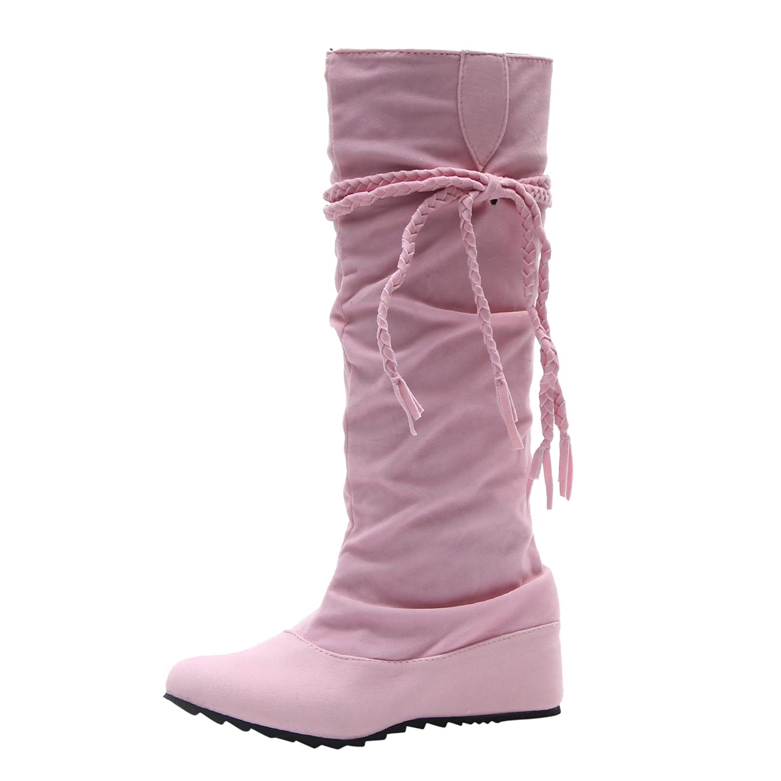 LLXIAO Women's Plus Size Tassel Boots with Inner Height Increase - Round Toe Knee High Boots for Winter Fashion & Casual Outfits
