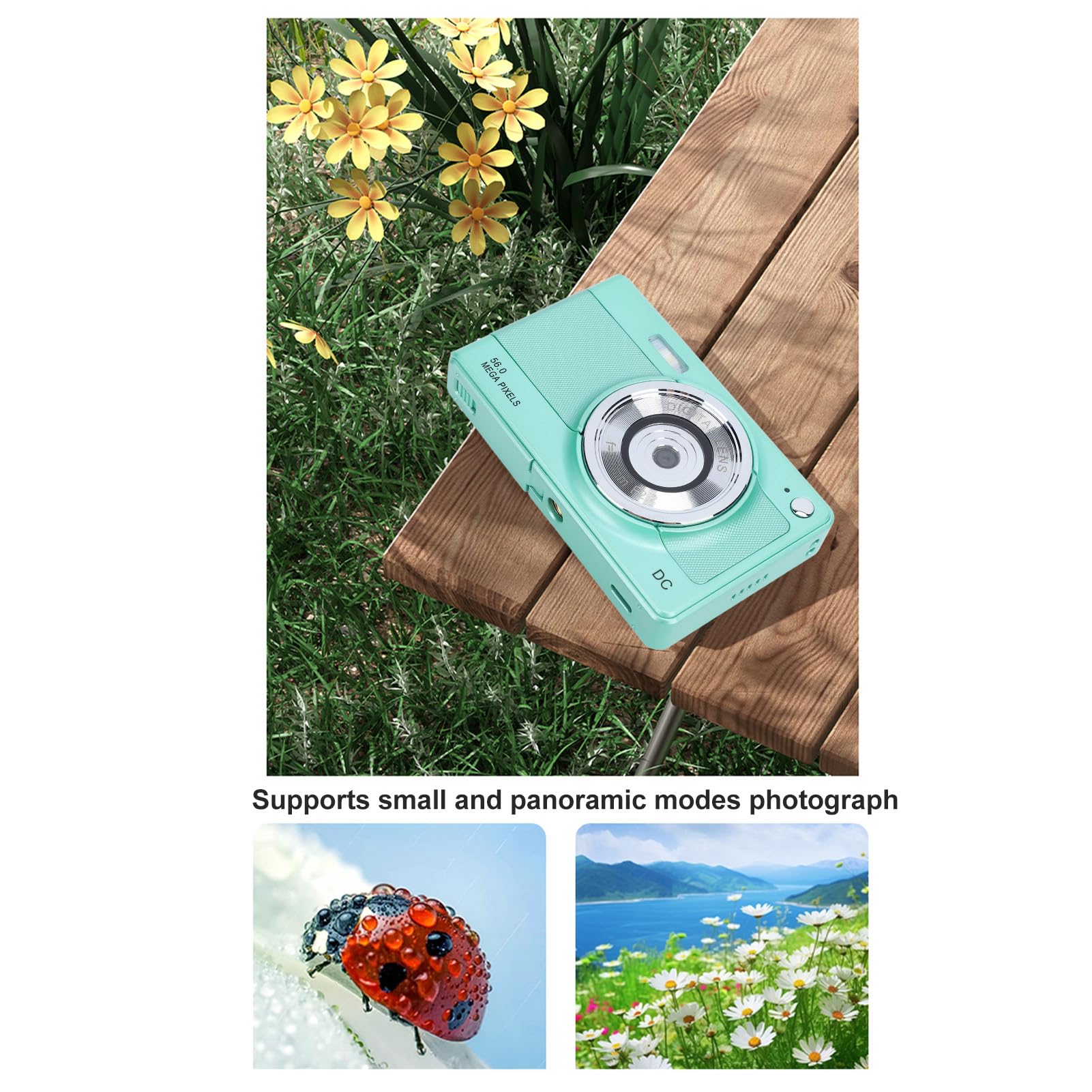 **56MP Digital Camera with 8X Zoom Autofocus - 1080P HD Point and Shoot Camera, 2.8in LCD Screen, Compact & Lightweight for Kids, Teens, Beginners - Perfect for Travel, Vlogging, Birthday Gifts (Green)**