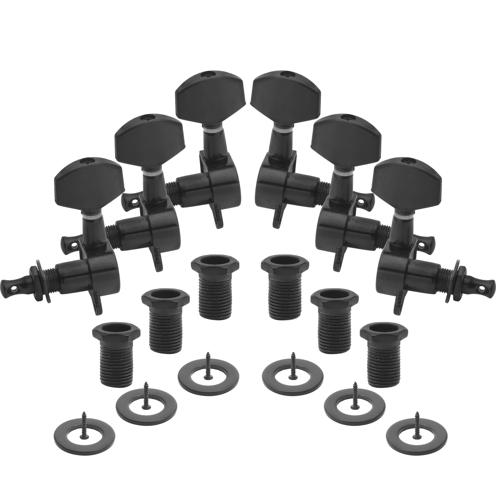 6-Piece Black Guitar Tuners (3 Left + 3 Right) - Premium 6 Inline Locking Tuners for Acoustic & Electric Guitars - Machine Heads Compatible with Tele Style & Stratocaster - Perfect for Stage Performances & Home Practice