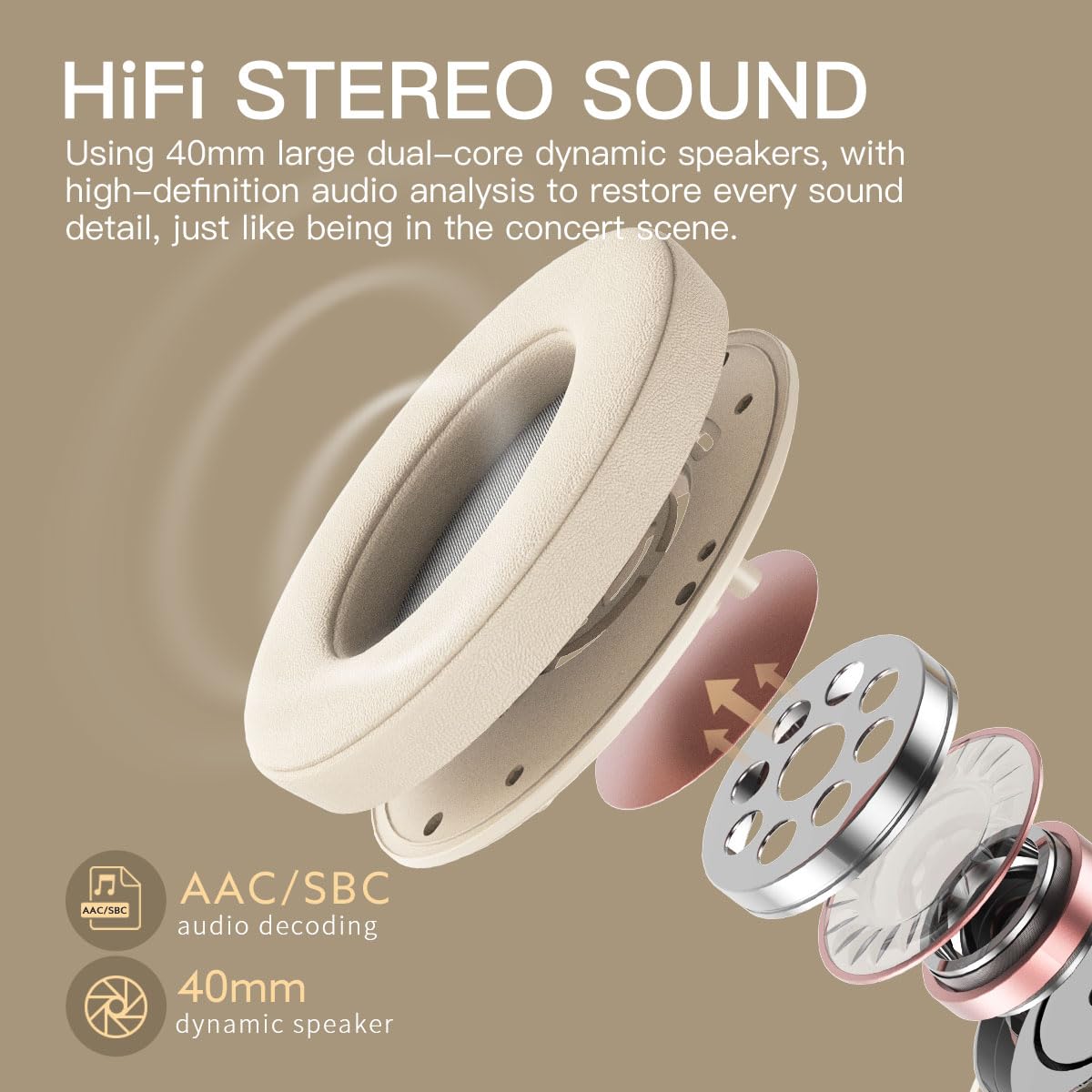 iKF T1 Wireless & Wired Headphones with Active Noise Cancelling, 50H Playtime, Built-in Mic, Dual Device Pairing - Compatible with iOS/Android (Off-White) - Perfect for Work, Travel & Gaming