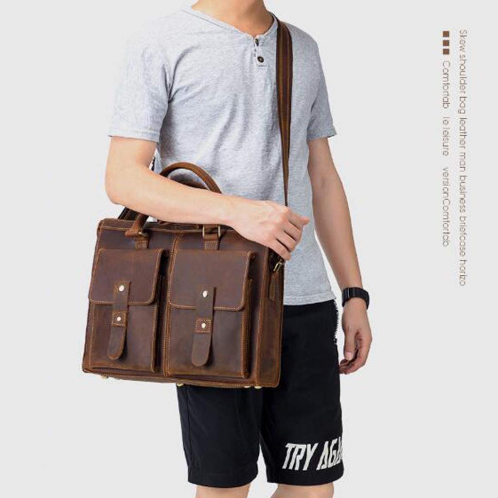 Premium Men's Business Handbag - Genuine Cowhide Leather Laptop Briefcase for Work & Travel - Stylish Urban Shoulder Bag & Clutch Purse - Perfect for Office, Commuting & Business Trips (Brown, One Size)