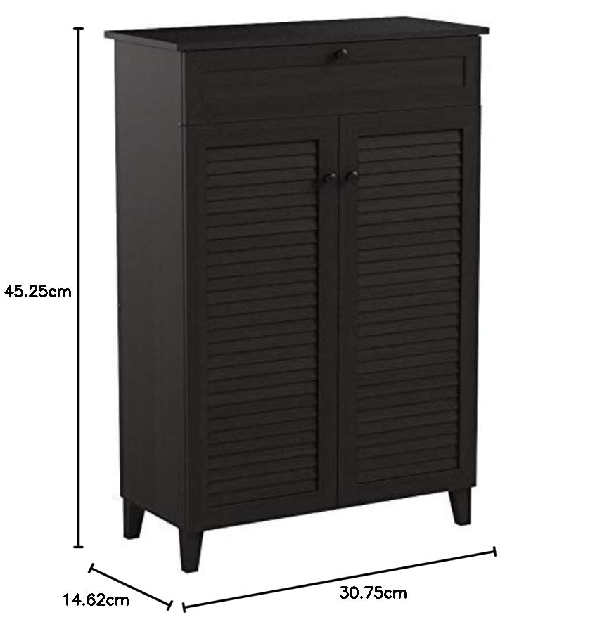 Baxton Studio Harding Shoe Storage Cabinet with 12 Compartments - Espresso Brown Wooden Organizer for Entryway, Closet & Bedroom - Modern Shoe Rack for Sneakers, Boots & Heels
