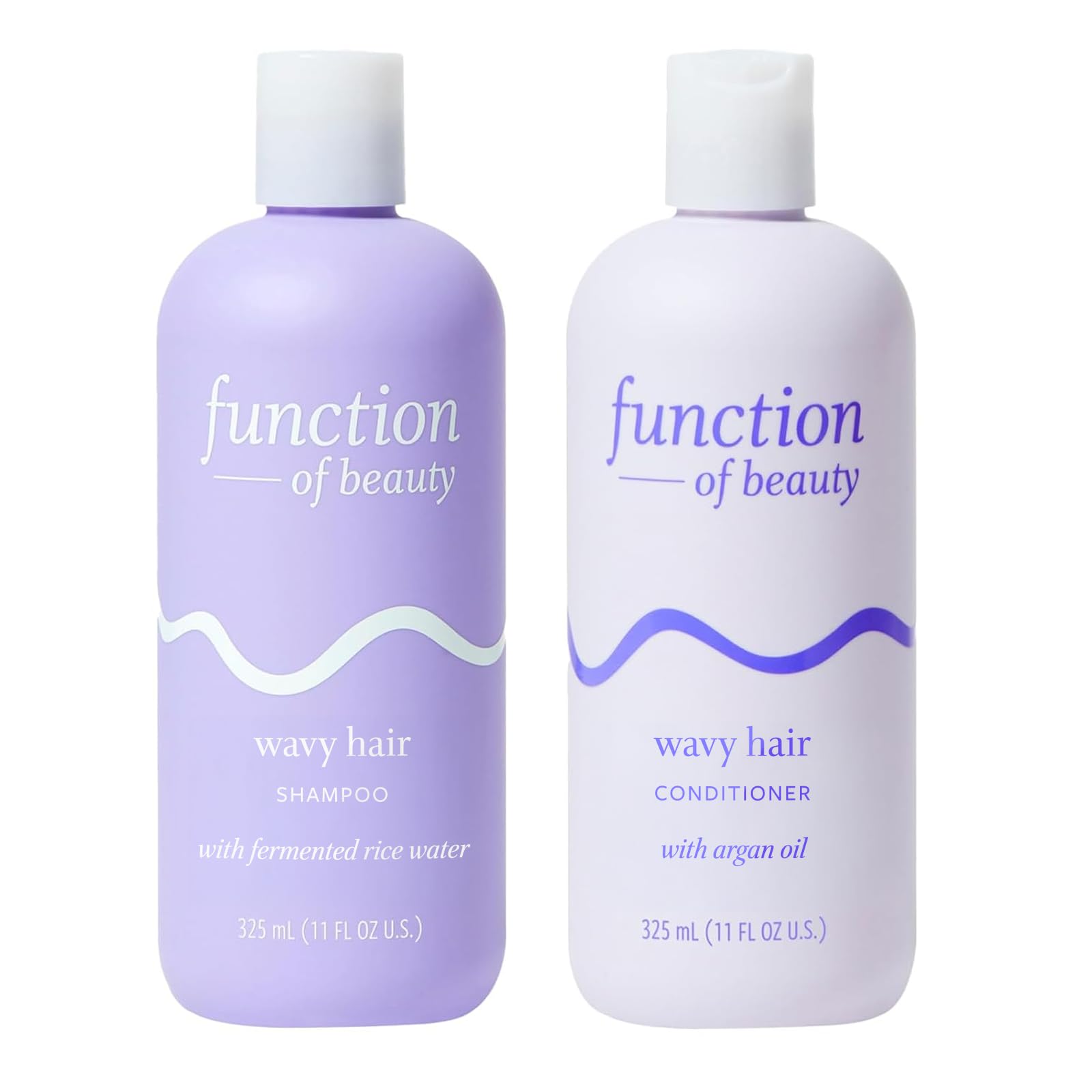 Function of Beauty Wavy Hair Shampoo & Conditioner Set - 11 oz Each with Fermented Rice Water for Strength & Argan Oil for Shine | Sulfate-Free, Customizable Hair Care | Perfect for Curly & Wavy Hair Hydration & Styling