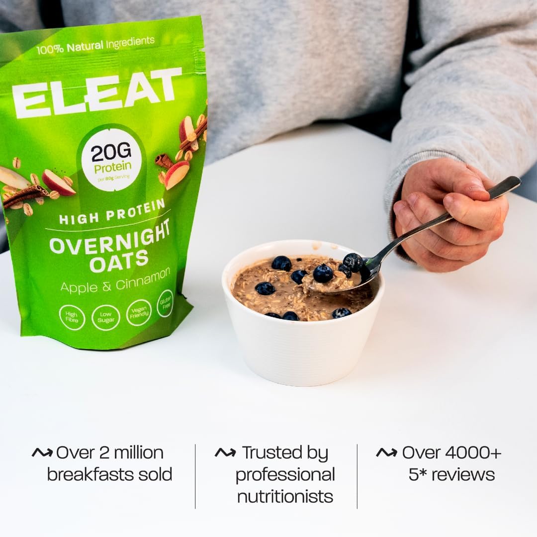 Eleat High Protein Overnight Oats 400g - Healthy Breakfast Meal Prep for Weight Loss & Muscle Gain - Perfect for Busy Mornings, Gym Nutrition & On-the-Go Snacks