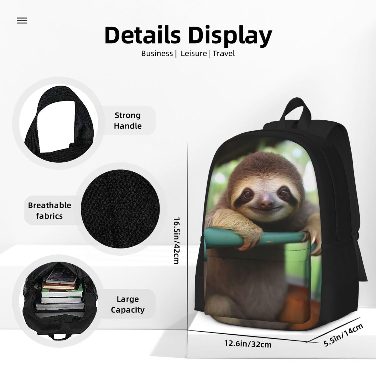 3D Cute Sloth Backpack for Girls & Boys - Lightweight School Bookbag with Laptop Compartment - Perfect for School, Travel & Everyday Use