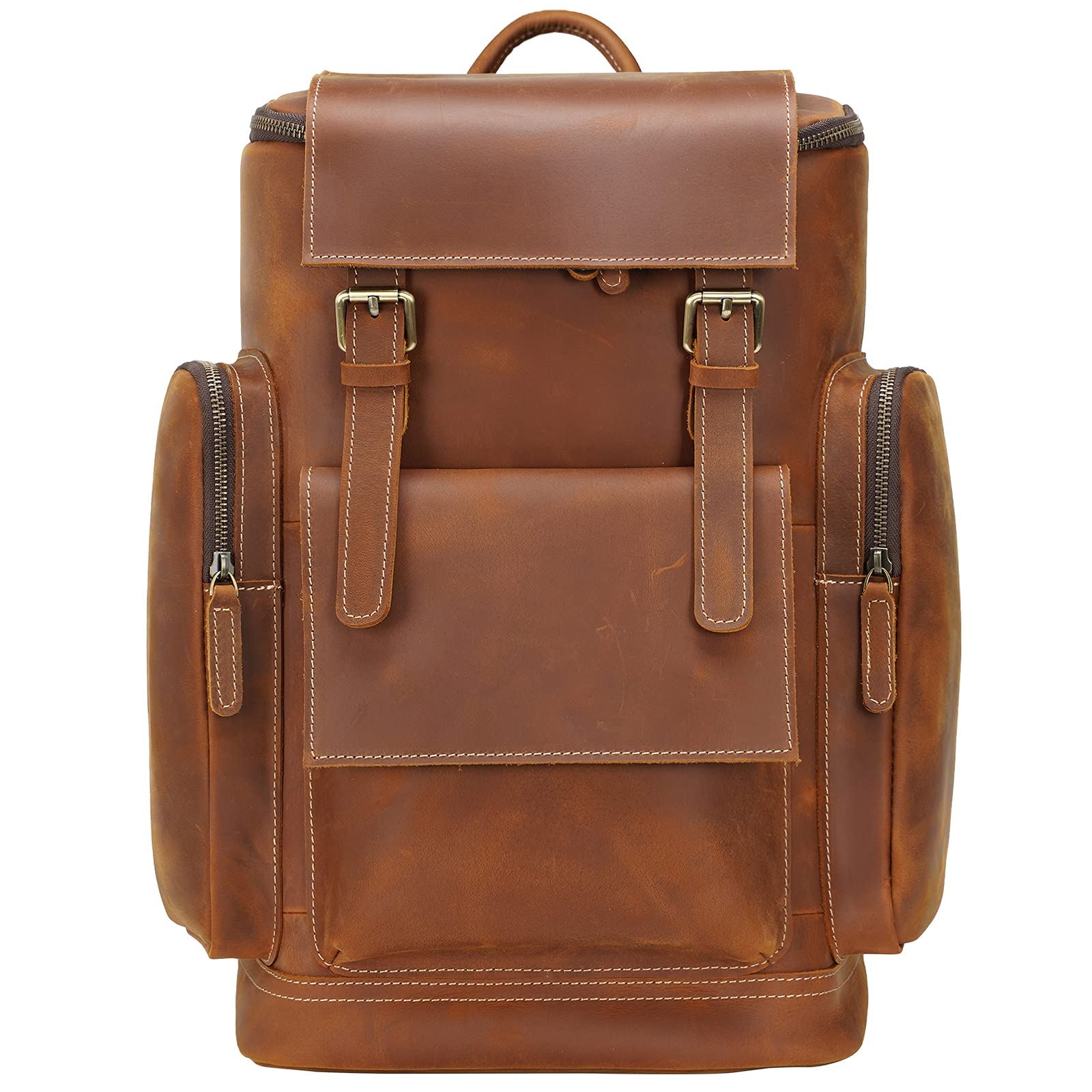 Premium Genuine Leather Backpack for Men - 15.6 Inch Laptop Bag with Large Capacity, Vintage Style College School Backpack & Durable Hiking Daypack - Perfect for Work, Travel & Outdoor Adventures