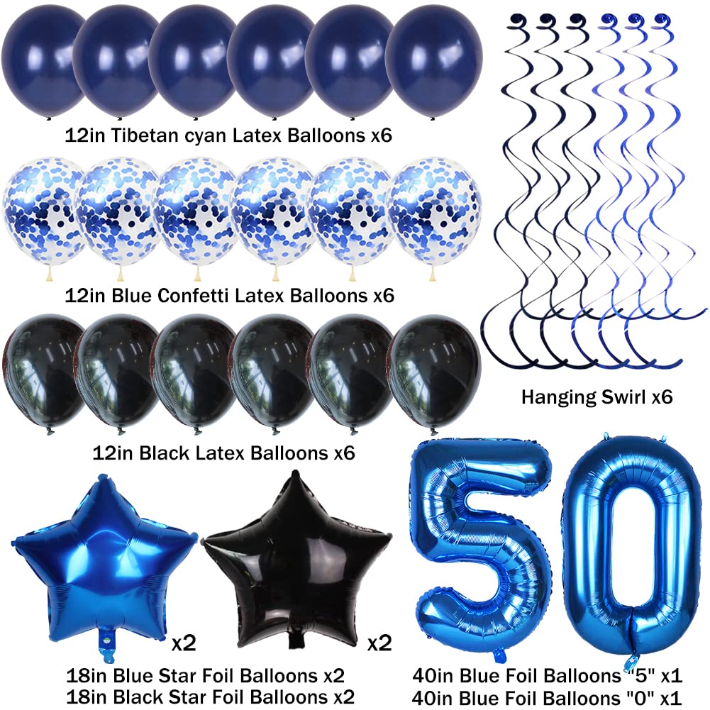 50th Birthday Decorations for Men - Blue Happy Birthday Banner with Number 50 Foil Balloon - Perfect for 50th Anniversary Party Decor & Backdrop - Ideal for Milestone Celebrations, Retirement Parties & Special Occasions