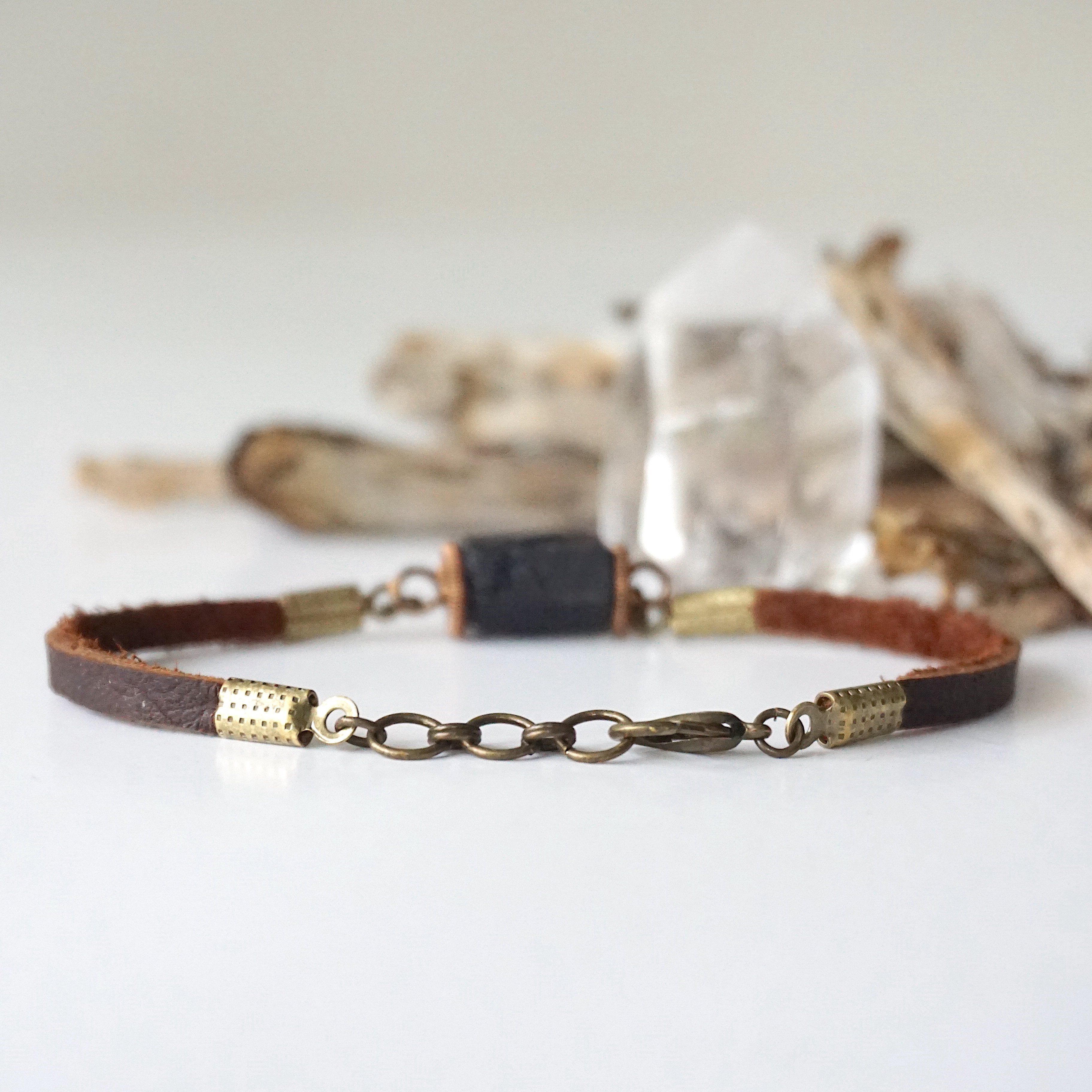 Black Tourmaline Bracelet with Brown Leather Cord - Natural Stone Protection Jewelry for Men & Women - Perfect for Meditation, Energy Cleansing & Everyday Wear