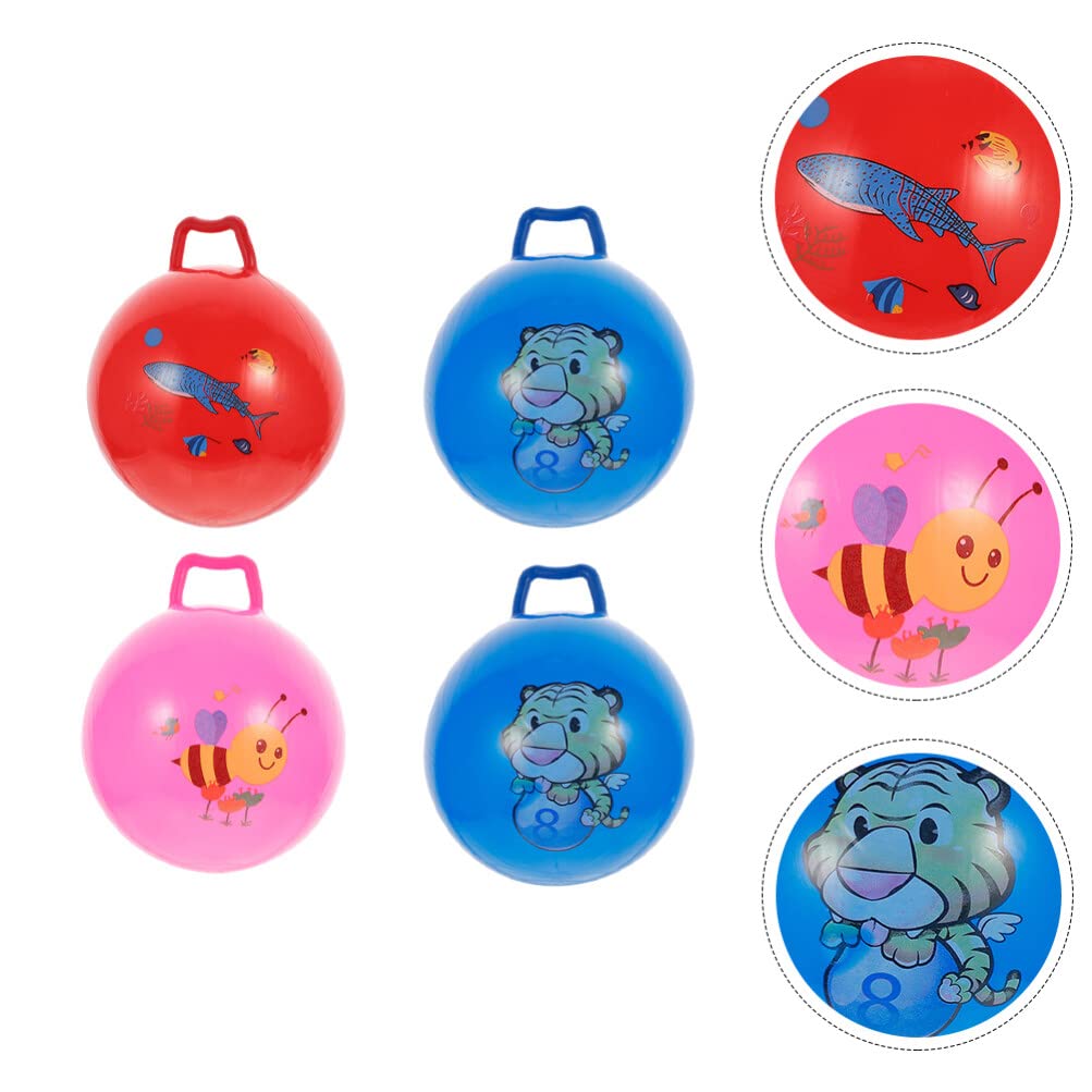 4 Pack Bouncy Balls with Handles - Fun Interactive Jumping Hopping Toys for Kids, Toddlers, Boys & Girls - Outdoor Play, Birthday Gifts, Party Favors, School Recess Activity (Random Colors)