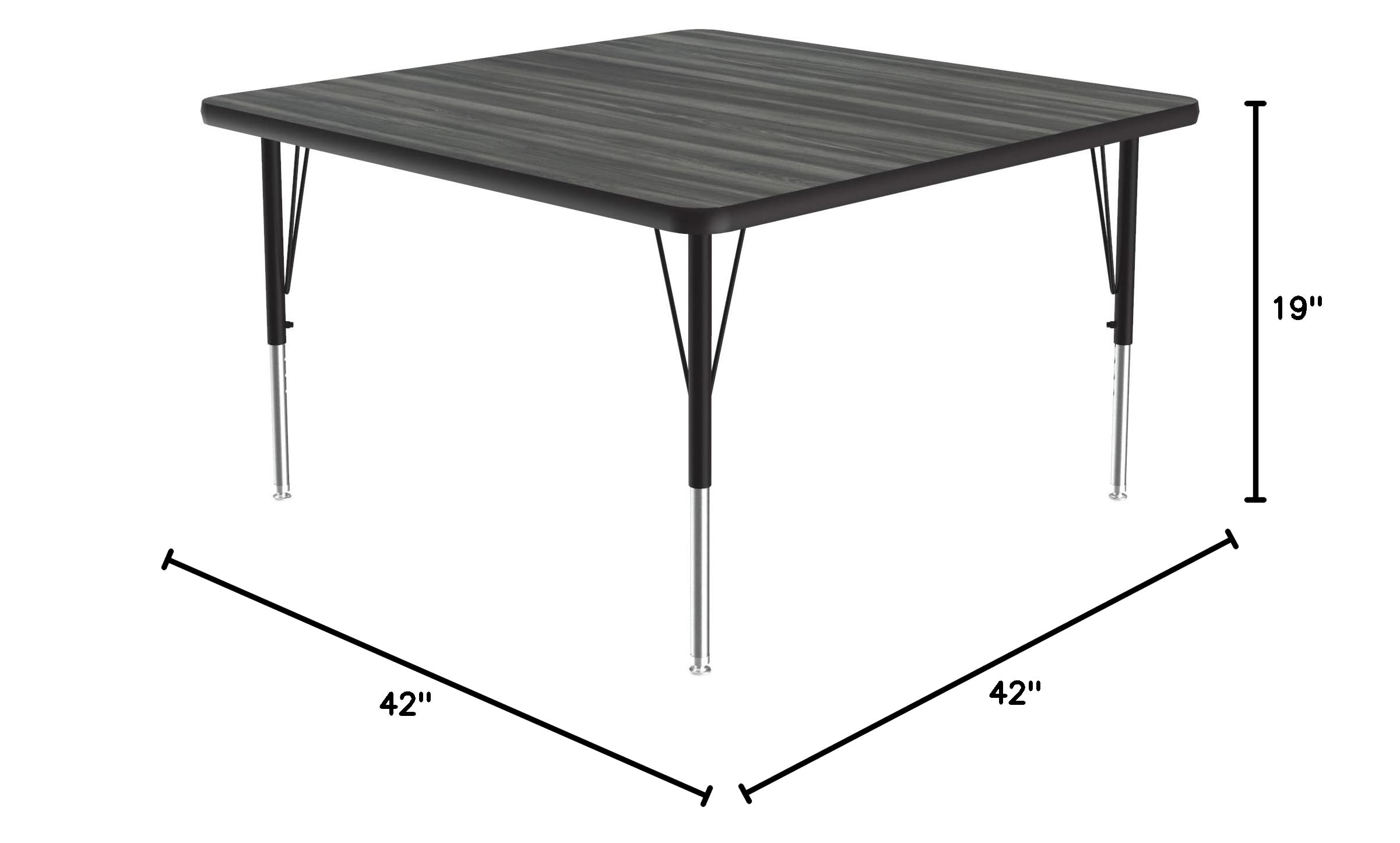 Correll 42x42 Inch Adjustable Height Square Activity Table - Durable High Pressure Laminate in New England Driftwood - Perfect for Classrooms, Homeschooling & Study Areas (A4242-SQ-52)