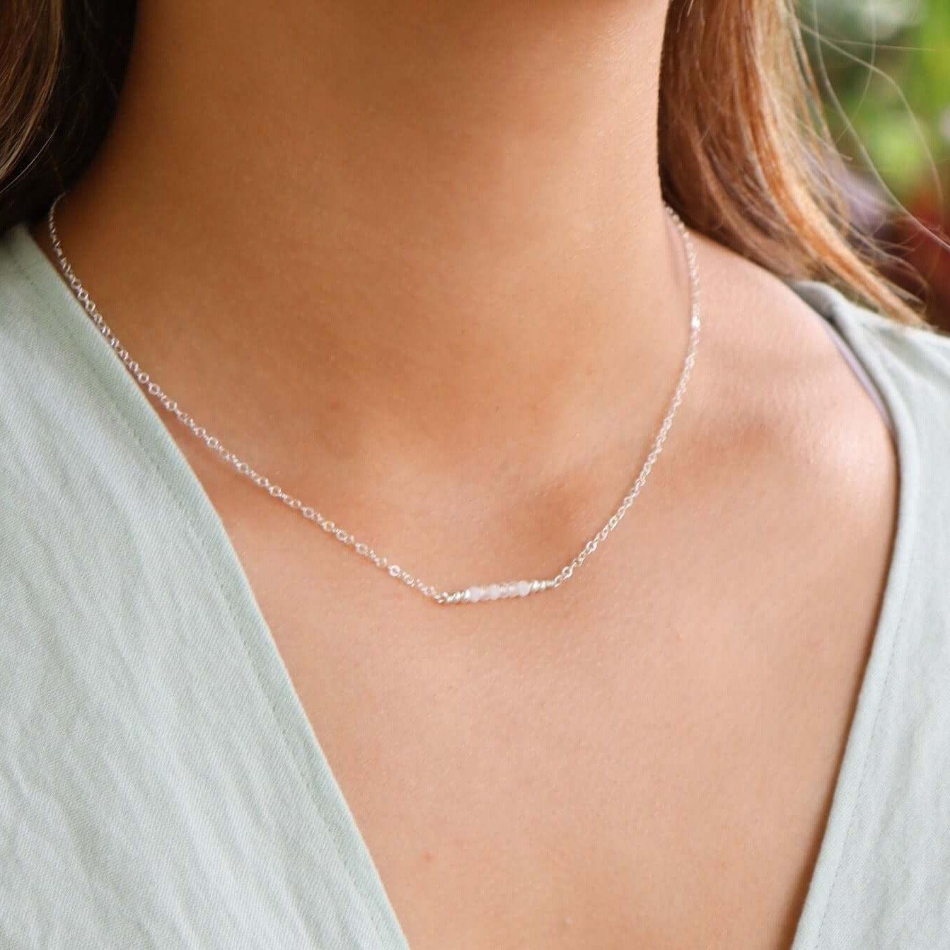 Sparkling Rainbow Moonstone Faceted Bead Bar Necklace - Elegant Handmade Jewelry for Women, Gift for Her, Perfect for Weddings, Parties & Special Occasions