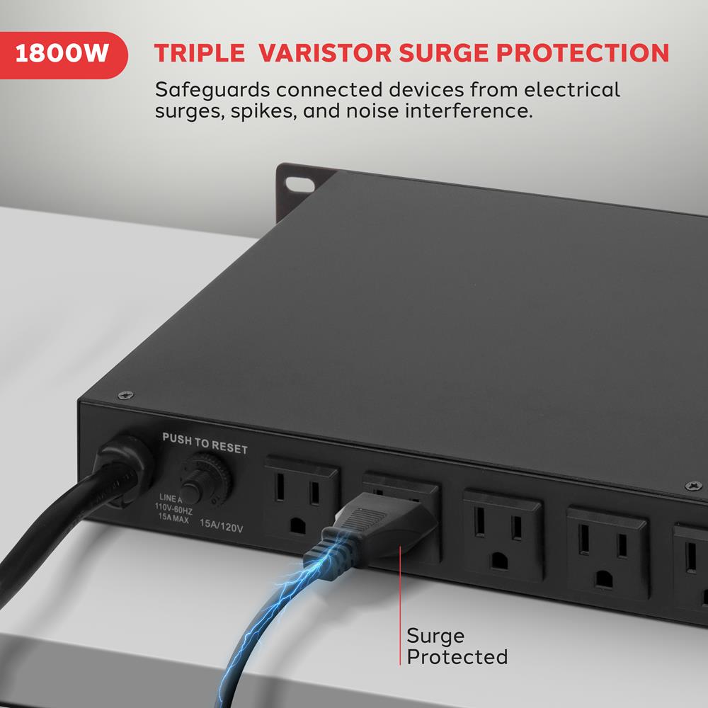 8-Outlet Rack Mount Power Conditioner with Surge Protection - Professional Audio/Video Equipment Power Strip for Studio, Home Theater & Server Rack