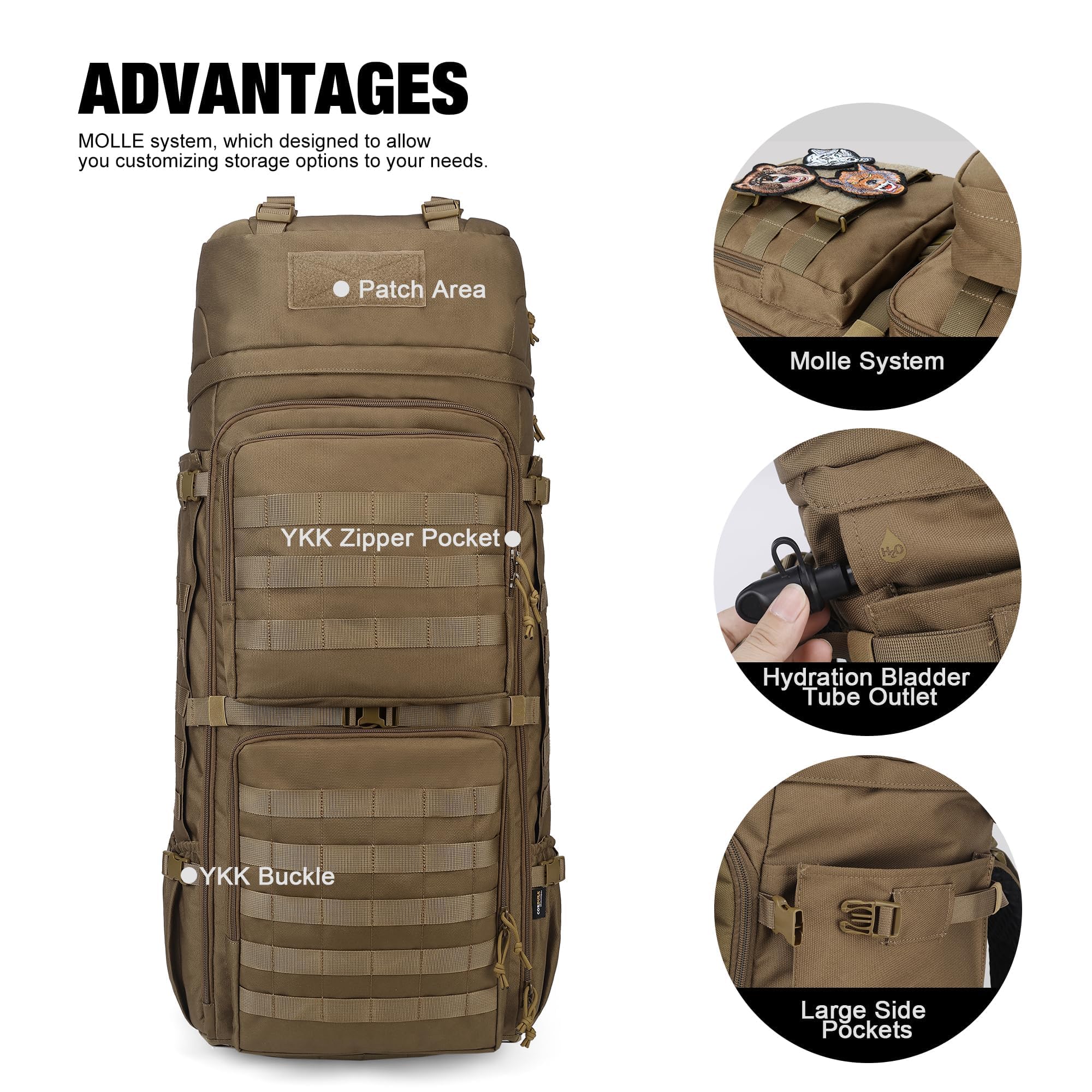 Mardingtop 75L Military Tactical Backpack for Men - Durable Cordura Internal Frame Hiking Backpack with Recco Reflector - Perfect for Camping, Snowboarding & Outdoor Adventures