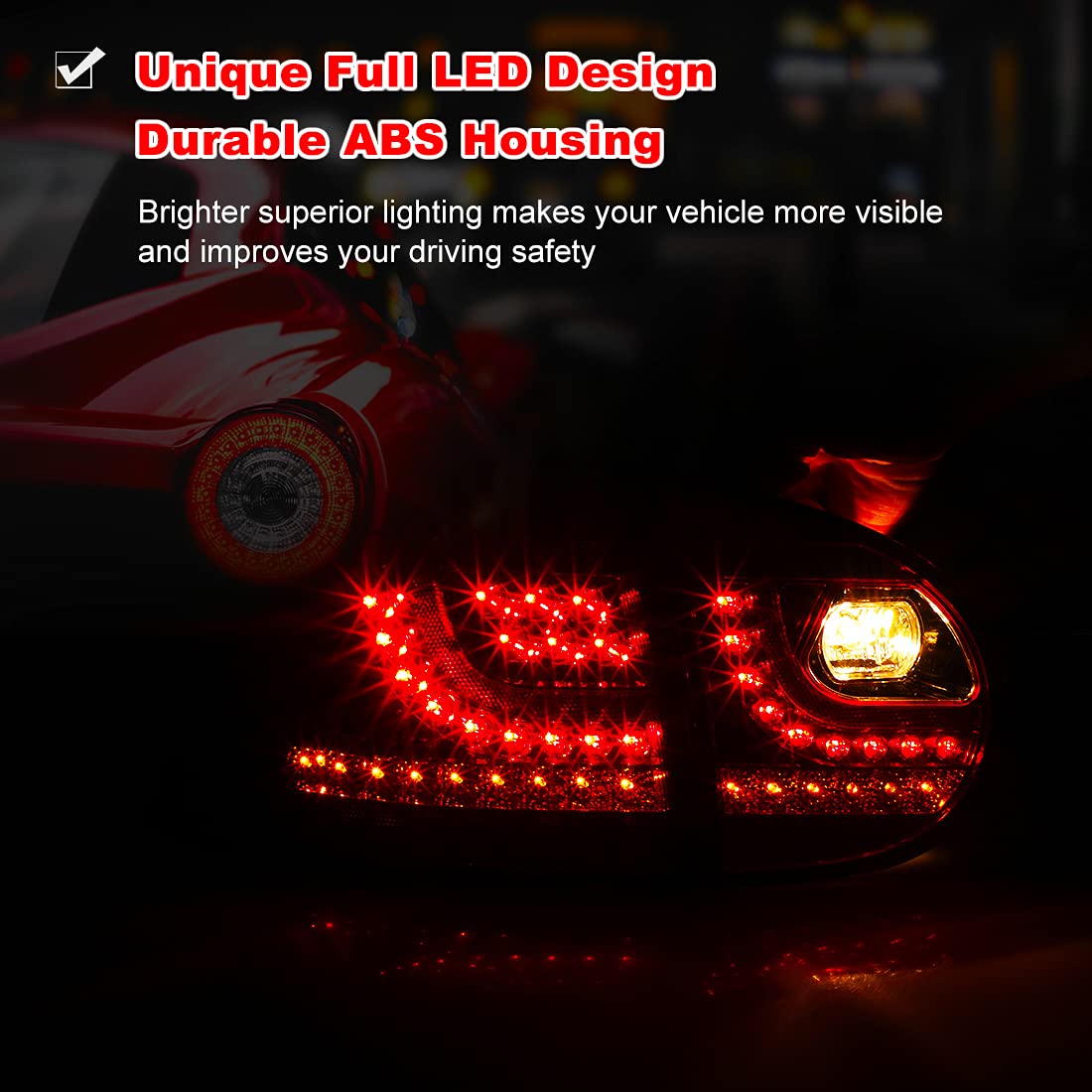 ROXX LED Tail Lights Assembly for 2006-2009 Volkswagen Golf 5/GTI & Rabbit - Direct Replacement with DRL, Turn Signal & Brake Lights (Pair, Driver & Passenger Side) - Upgrade Your Car's Style & Safety for Night Driving & Daily Commutes