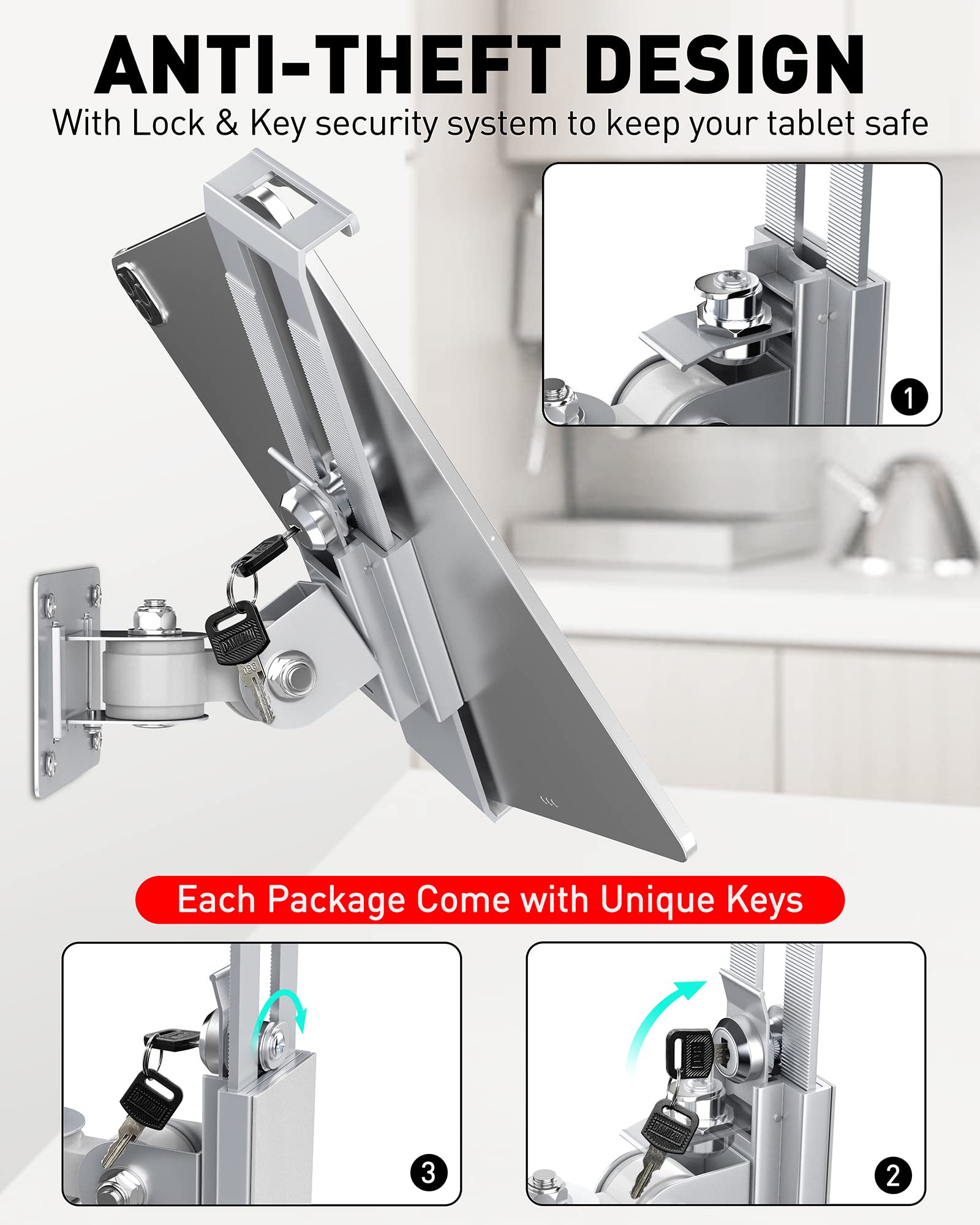AboveTEK 360° Rotating Anti-Theft Tablet Wall Mount for iPad Pro/Air/Mini, Galaxy Tab 7