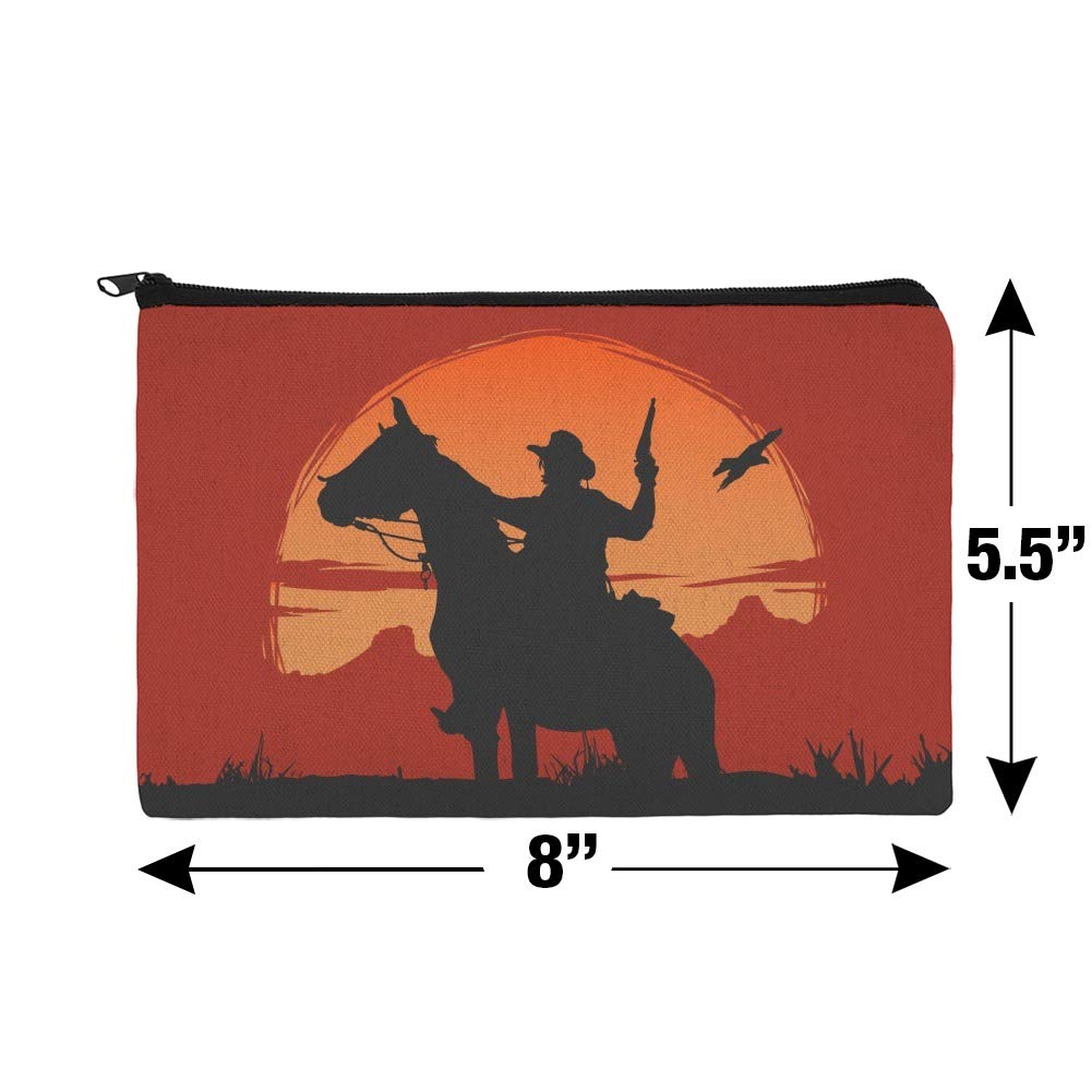 Cowboy on Horse with Red Sunset & Gun Print Cosmetic Bag - Travel Makeup Organizer Pouch for Women | Perfect for Travel, Gym & Daily Essentials Storage