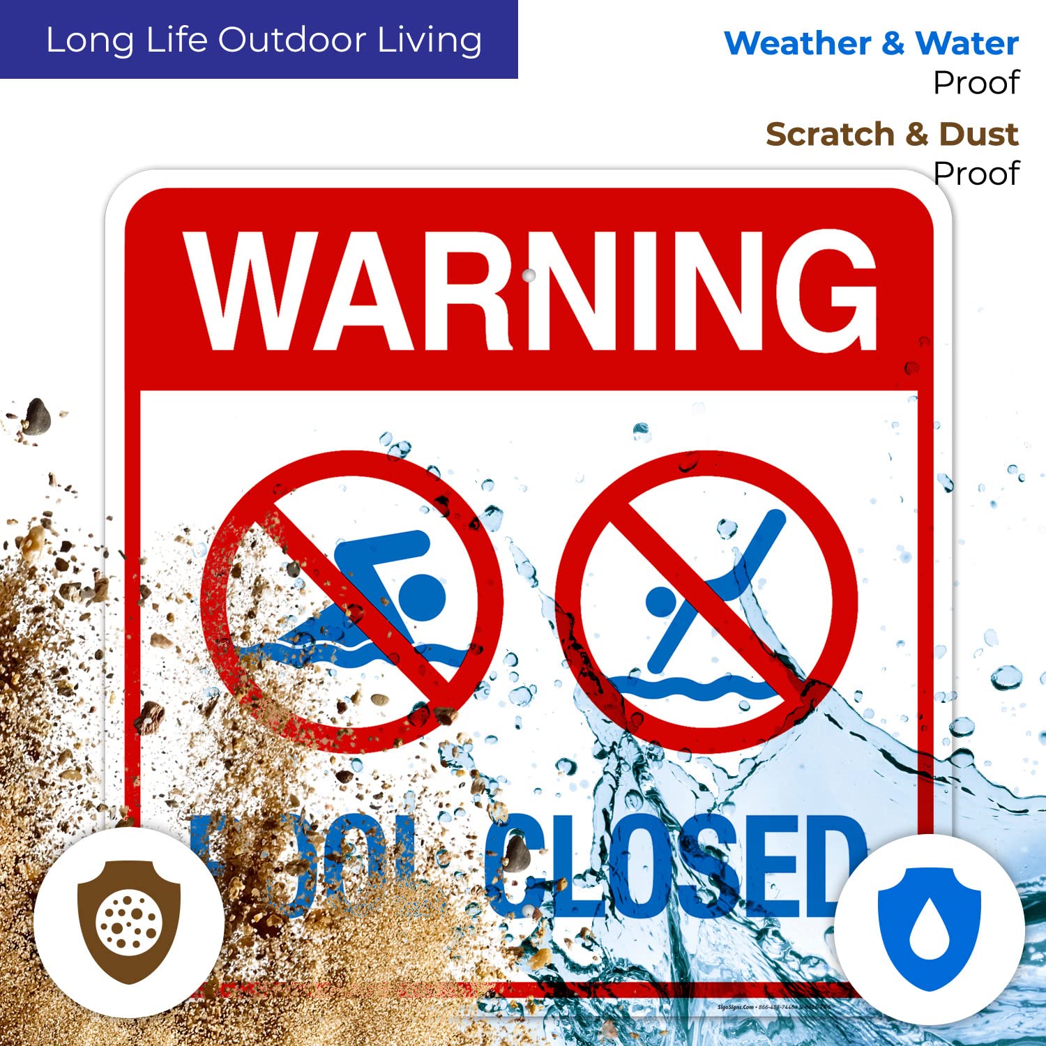 Pool Closed Sign - 24x24 Inches, 55 Mil Thick HDPE (High Density Polyethylene) Durable Outdoor Sign, Made in USA - Ideal for Swimming Pools, Water Parks & Community Pools