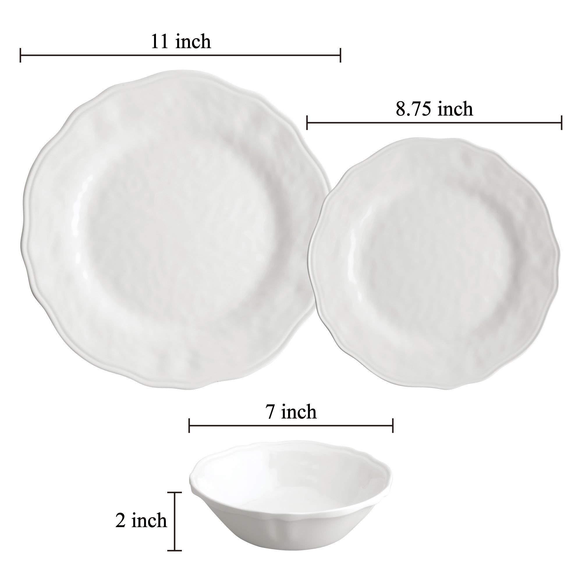 UPware 12-Piece Melamine Dinnerware Set - 4 Dinner Plates, 4 Salad Plates & 4 Bowls for Durable & Stylish Dining - Perfect for Outdoor Picnics, Camping & Everyday Family Meals (Dimple Design)