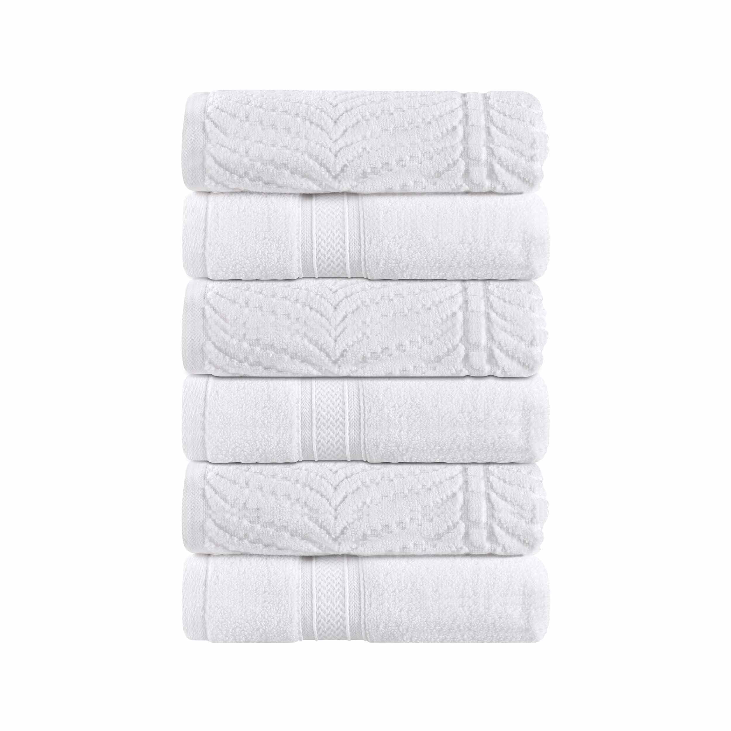 Premium 100% Zero Twist Cotton Hand Towels - Set of 6 | Soft & Absorbent Solid & Jacquard Chevron Design | Perfect for Bathroom, Kitchen & Guest Use