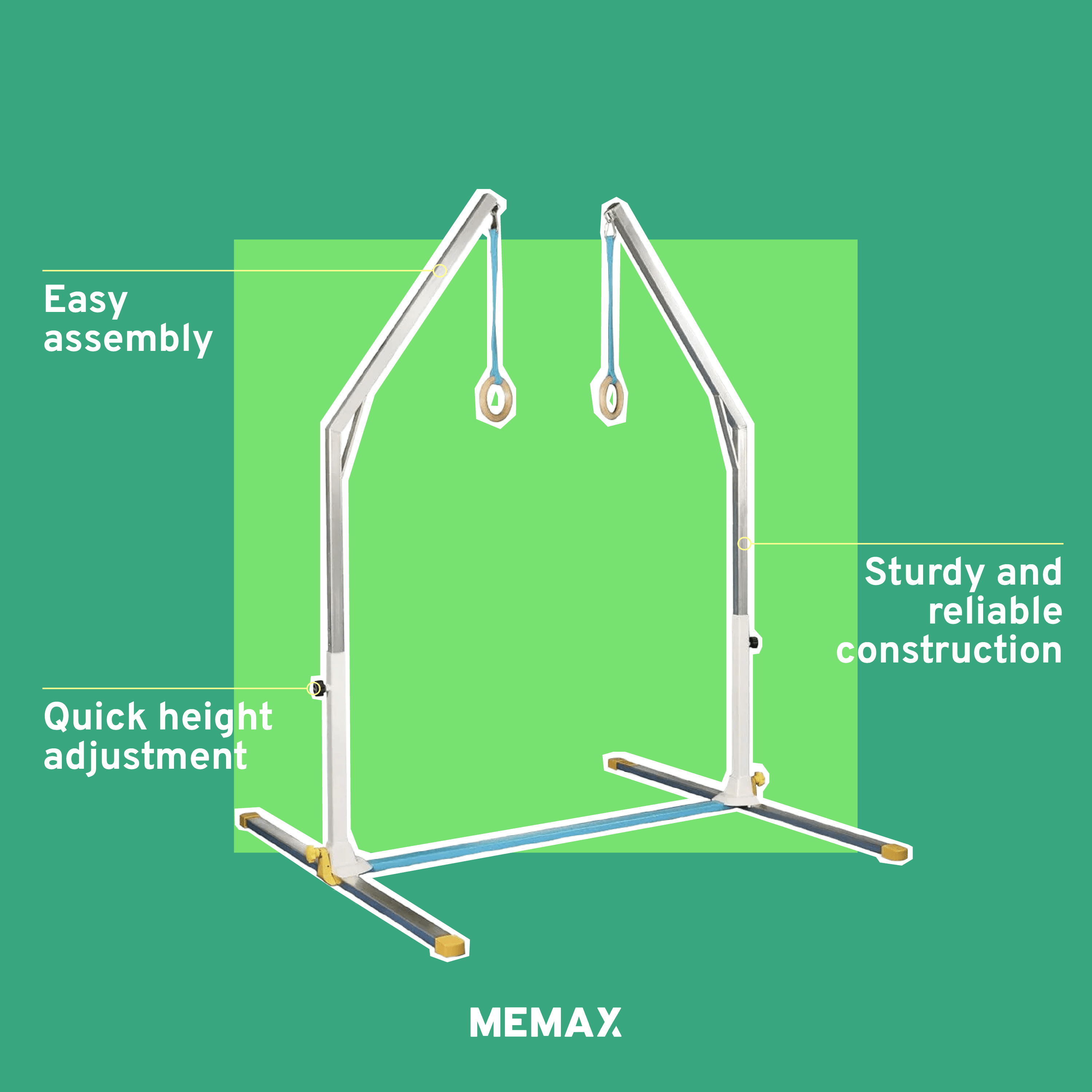 MEMAX Adjustable Gymnastic Rings Set with Straps - Wooden Olympic Rings for CrossFit, Home Gym, Strength Training & Calisthenics Workout - Perfect for Indoor & Outdoor Fitness