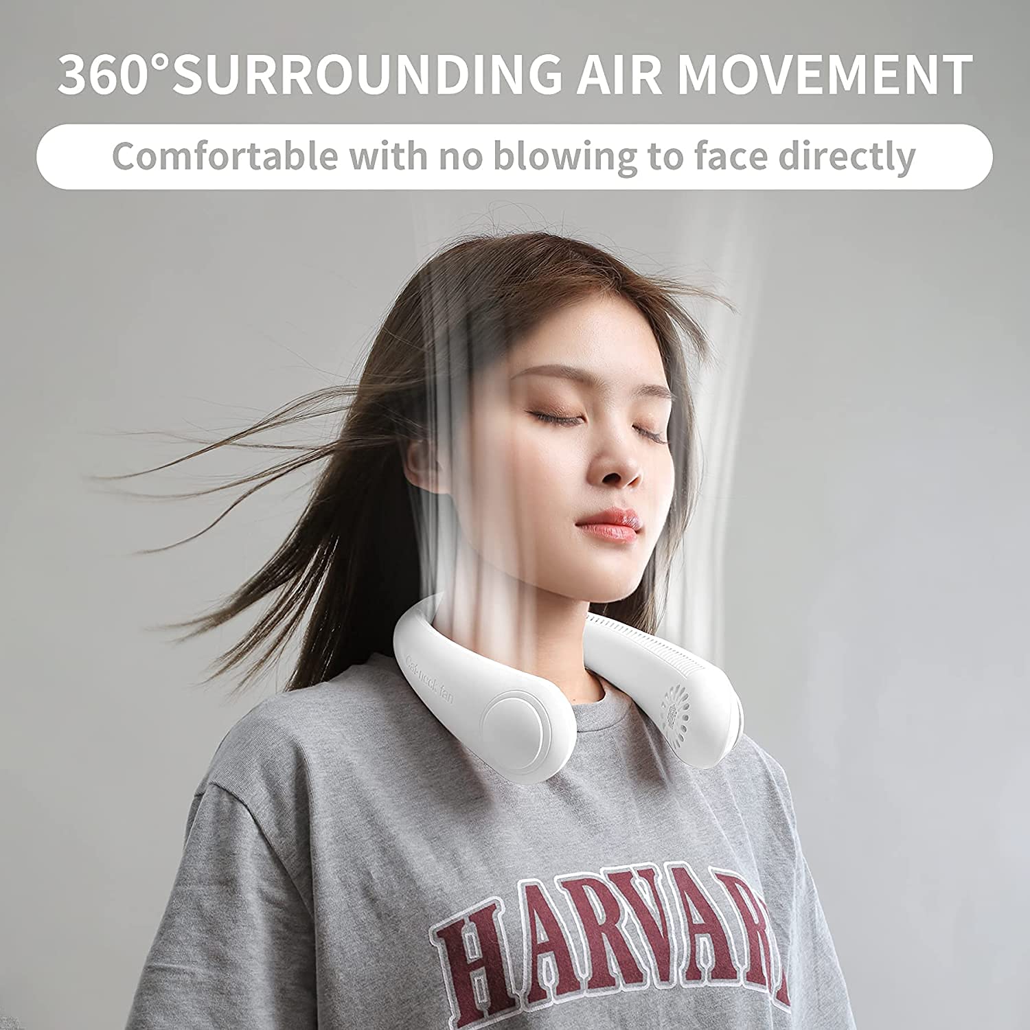 Firstone Bladeless Neck Fan - Portable Hands-Free Personal Cooling Fan with 2400mAh Battery, USB Rechargeable, 3 Speed Settings, Lightweight Headphone Design for Home, Office, Travel & Outdoor Activities (White) - Stay Cool While Working, Exercising or Commuting