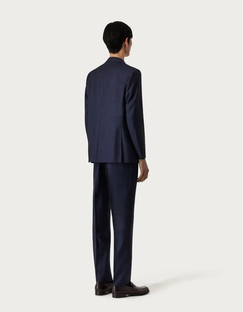CANALI Men's Blue Sharkskin Suit - Premium Slim Fit Business Suit for Weddings, Office & Formal Events