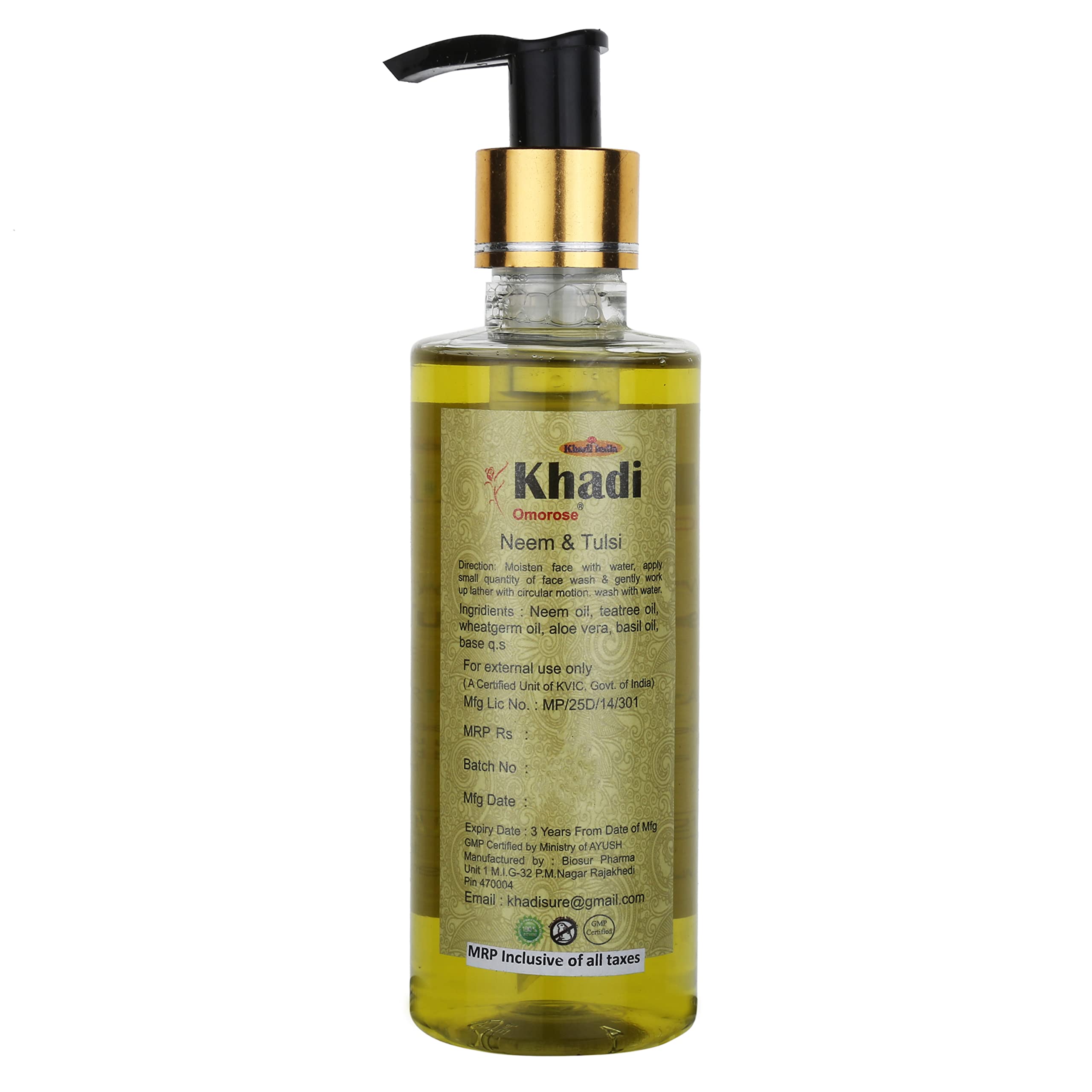 Khadi Omorose Neem & Tulsi Face and Body Wash - 210ml | Natural Ayurvedic Cleanser for Glowing Skin | Perfect for Daily Skincare & Relaxing Bath Time