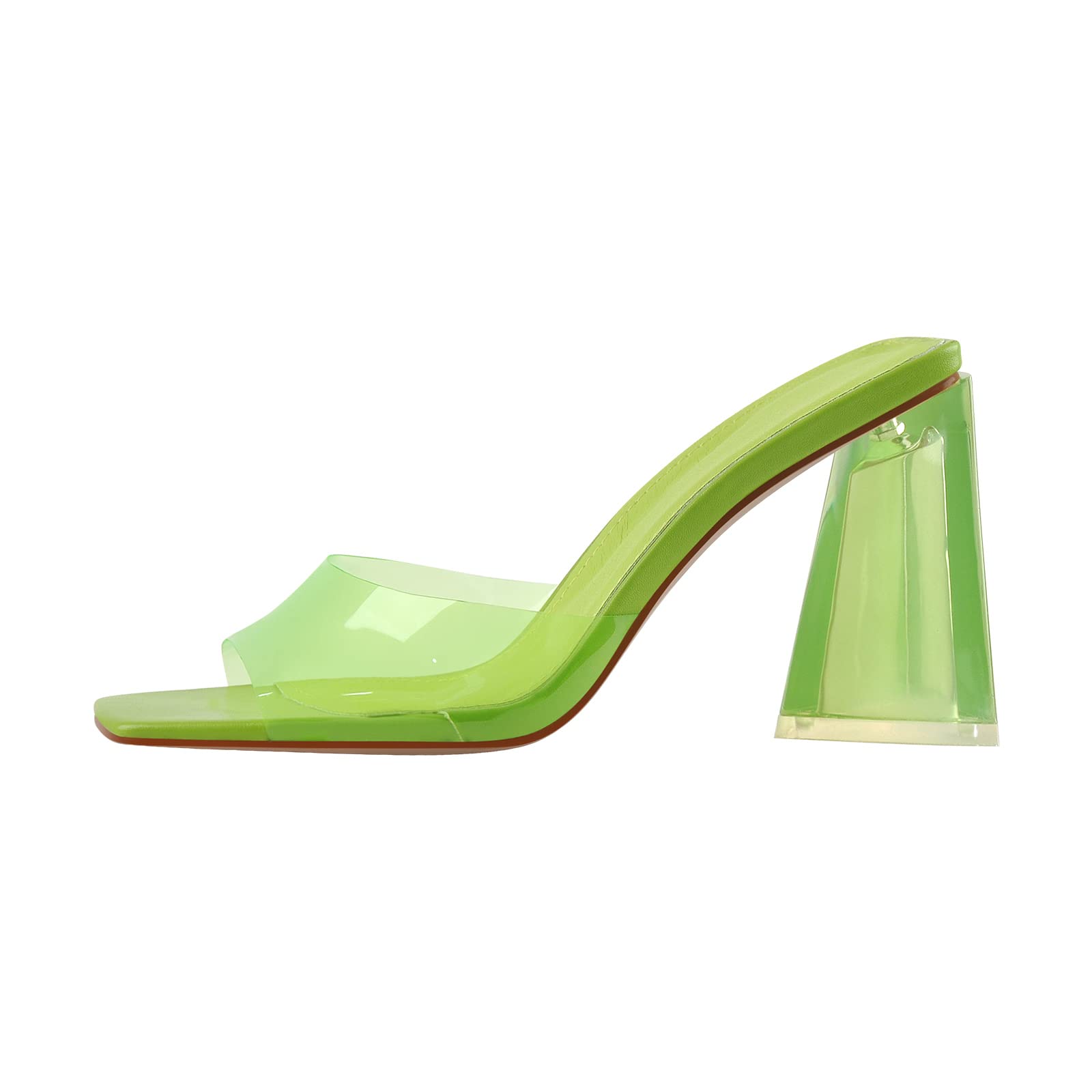 Richealnana Women's Chunky Heel Square Toe Clear Mule Slides - Comfortable Summer Sandals for Beach, Party & Casual Outfits
