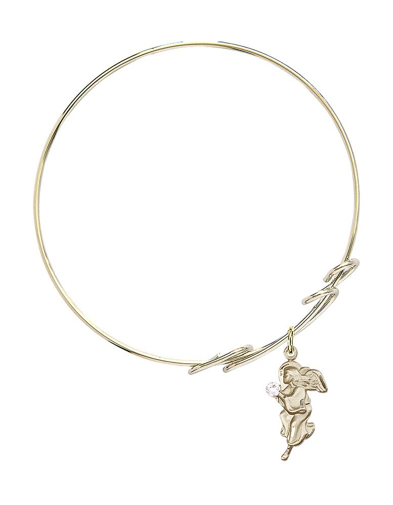8 Inch Round Double Loop Bangle Bracelet with Guardian Angel Charm & April Birthstone Crystal - Elegant Jewelry Gift for Women, Birthday, Anniversary & Everyday Wear
