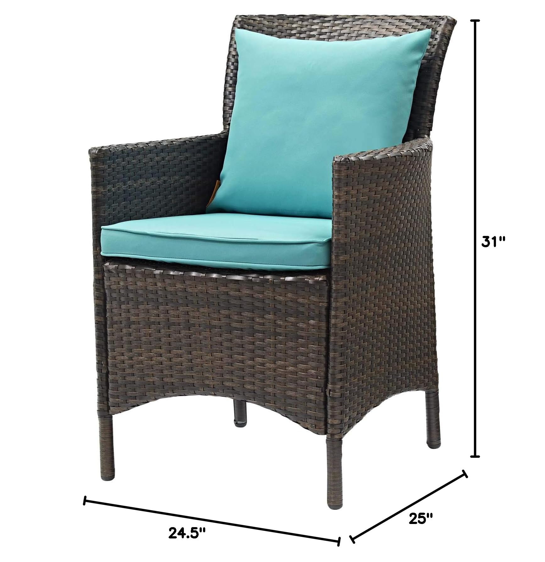 Modern Contemporary Outdoor Patio Dining Chair - Rattan Wicker Armchair for Balcony, Side Seating - Blue & Brown - Perfect for Garden, Poolside, and Backyard Relaxation
