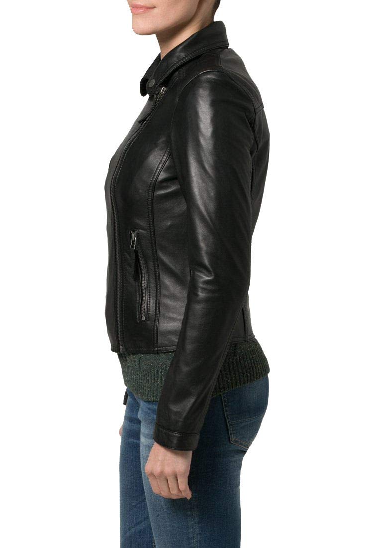Women's Real Leather Motorcycle Jacket - Quilted Bomber Biker Jacket Stylish Outerwear for Riding & Casual Wear | Black