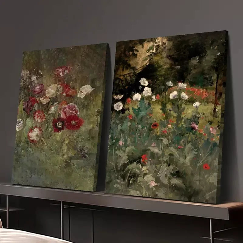 2-Piece Antique Flower Meadow Canvas Wall Art Set - 50x75cm Framed Floral Print Painting - High Quality 100% Australian Made - Ready to Hang - Perfect for Living Room, Bedroom & Office Decor