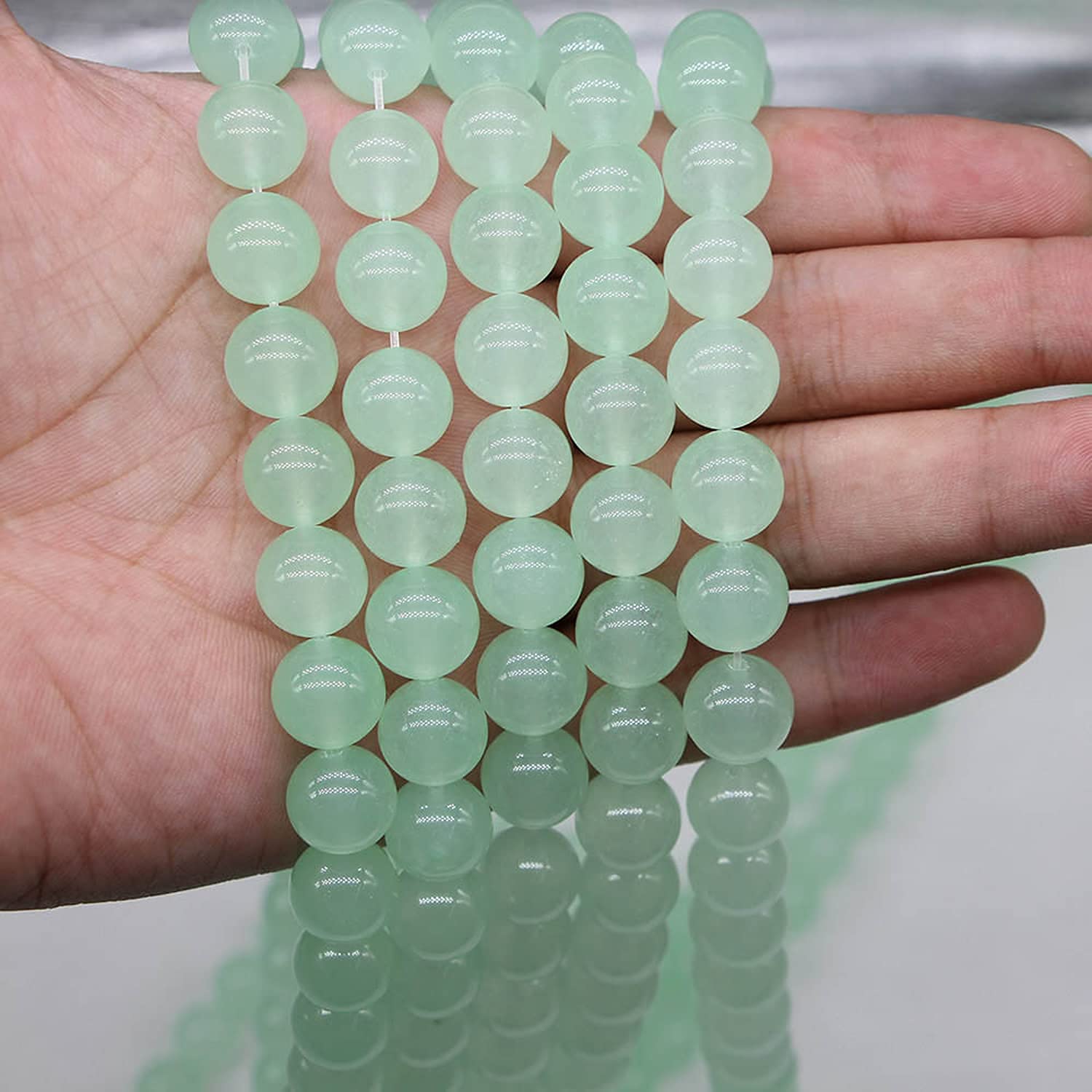 6mm Natural Green Jade Chalcedony Beads - Round Loose Crystal Beads for DIY Jewelry Making (62pcs, Light Green) - Perfect for Bracelets, Necklaces & Handmade Crafts