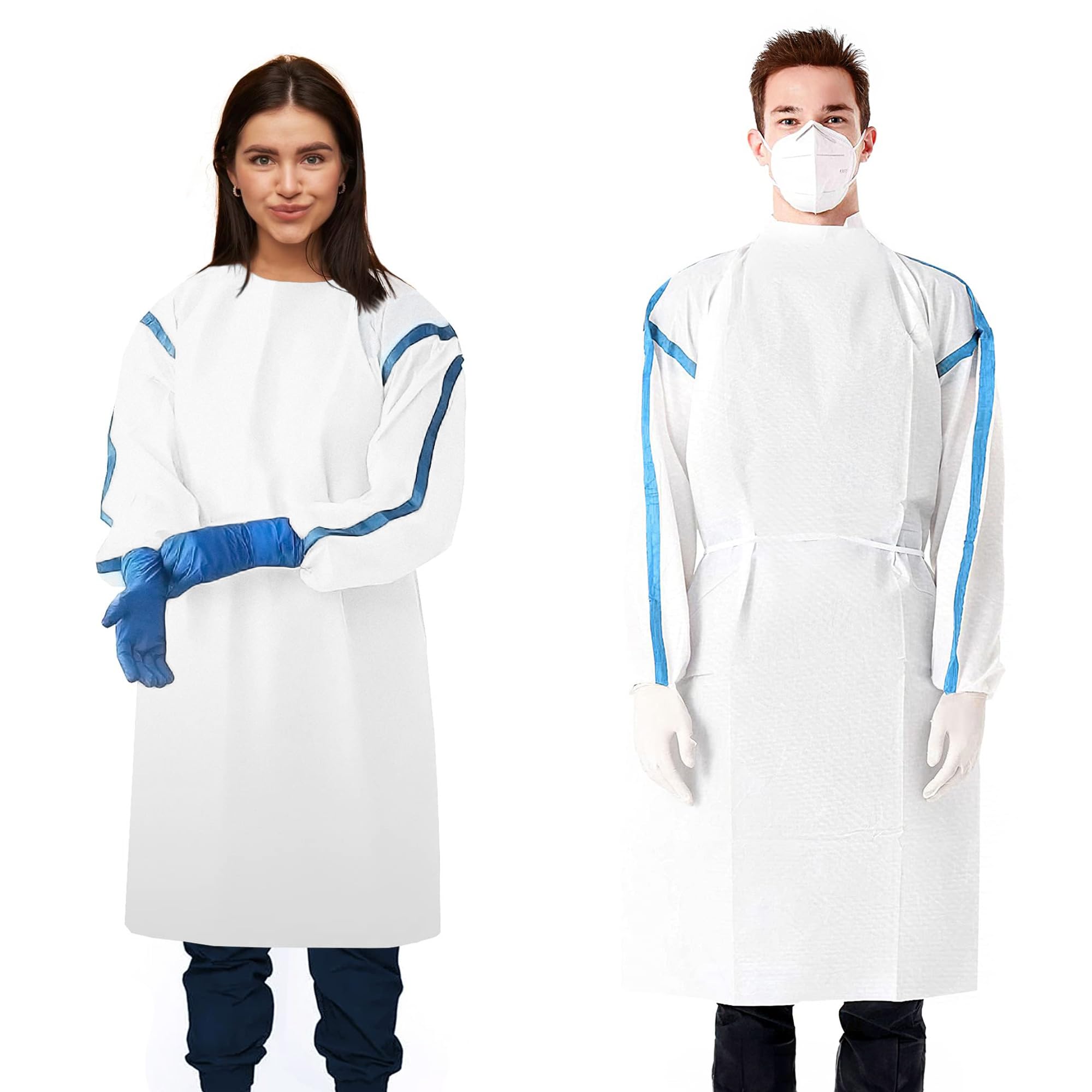 AMZ Medical Supply White Disposable Isolation Gown - X-Large (Pack of 1) | 50 GSM Microporous Material with Sleeves, Elastic Wrist & Tie Back Closure | Ideal for Healthcare Workers, Hospitals, Labs & Home Care Protection