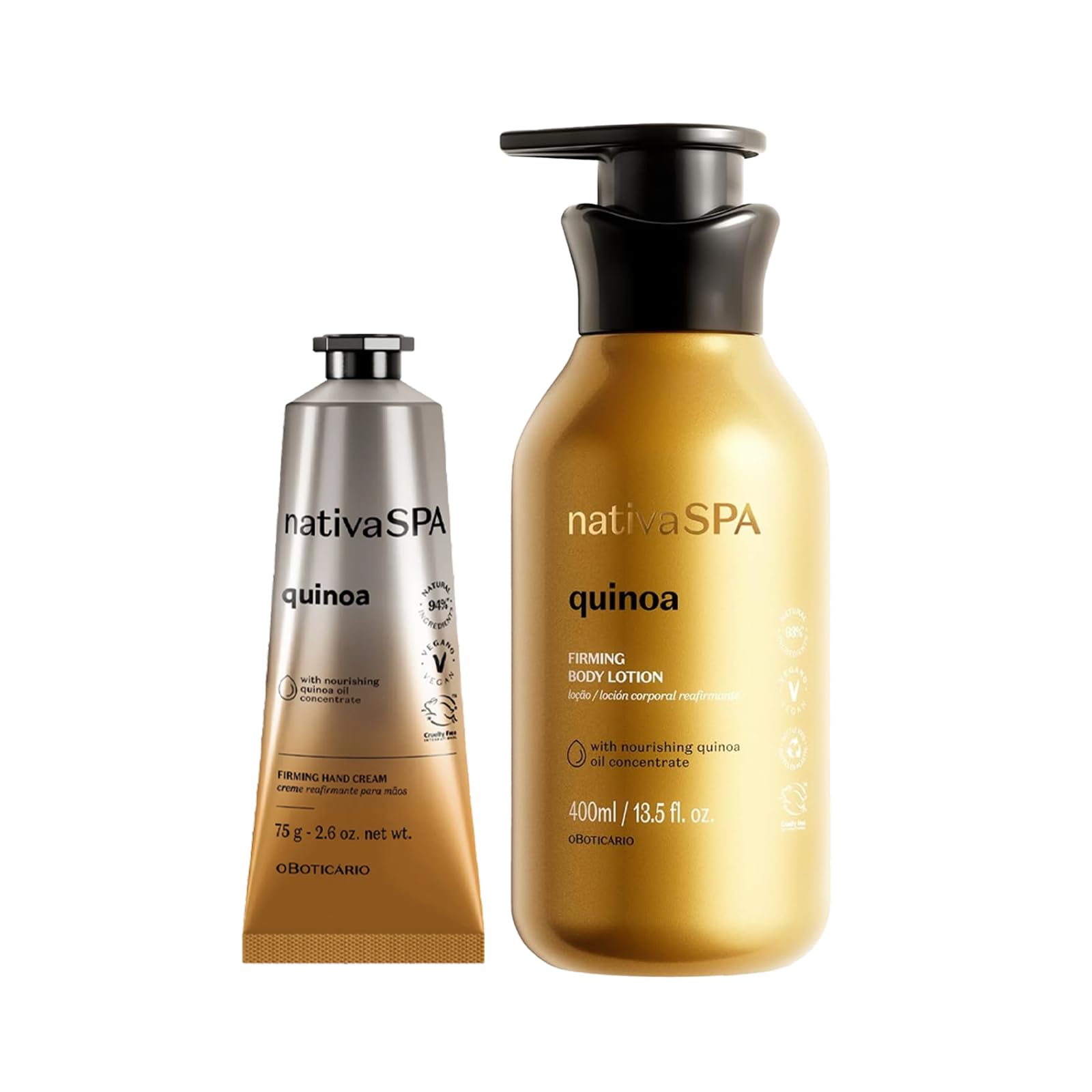Nativa SPA Quinoa Hand & Body DUO Set - Hydrating Body Lotion (13.5 Oz) & Moisturizing Hand Cream (2.6 Oz) - Natural Skincare Gift Set for Dry Skin Care - Perfect for Daily Moisturizing, Spa Day & Travel Essentials