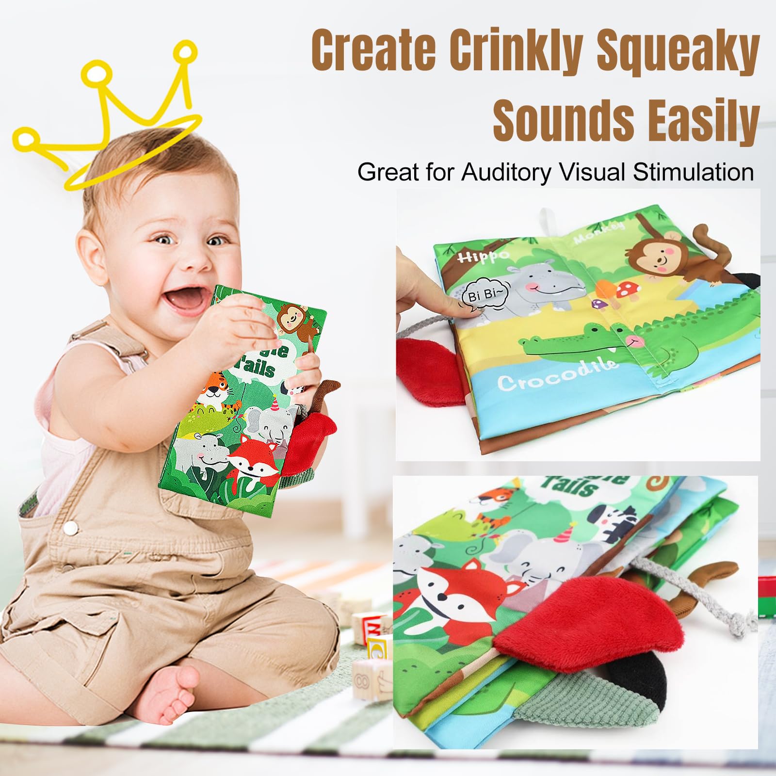 2 PCS High Contrast Baby Toys for 0-6 Months, 3D Animal Tails Sensory Books for Brain Development, Soft Montessori Visual Stimulation Toys, Perfect Gift for Newborns, Nursery & Playtime Essentials