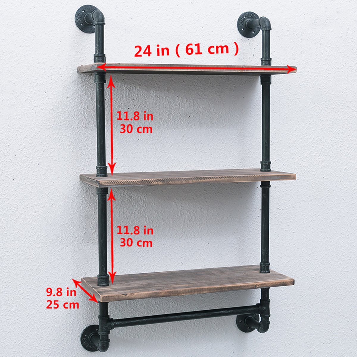 Industrial Pipe Shelf - Rustic Wall Shelf with Towel Bar, 24 Inch Bathroom Towel Rack, 3 Tier Wood Shelving Unit for Bathroom Storage & Farmhouse Decor | Perfect for Small Spaces, Apartment Living & Rustic Home Organization